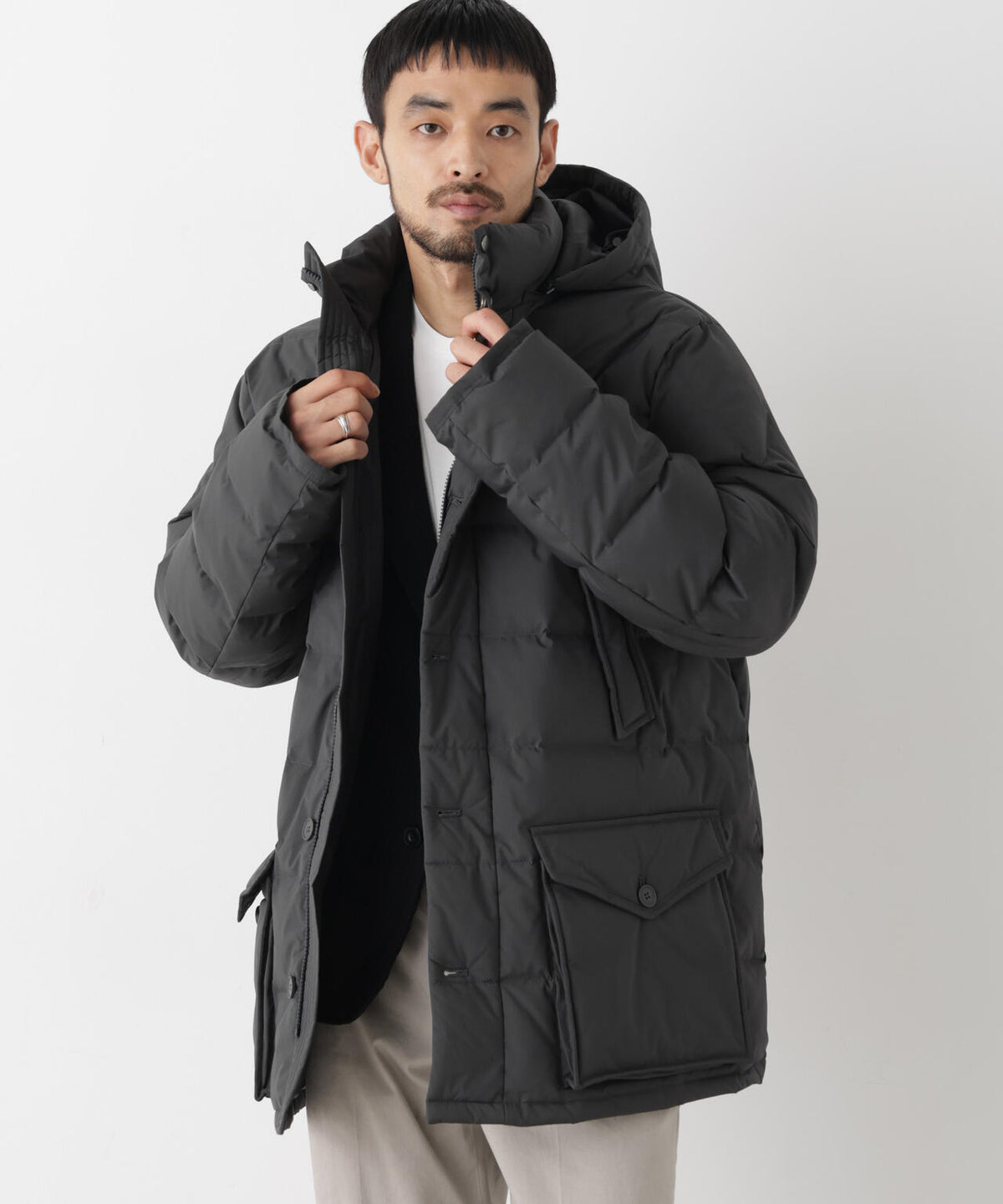ALLIED FEATHER+DOWN ステッチミドルダウン フード脱着/撥水 6686214202