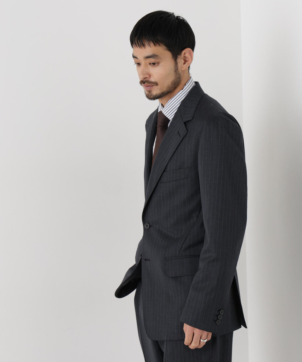 【形態安定】「DamerinoFormal」ウールPペンシルストライプJK/WASHABLE(セットアップ可) 6686217201