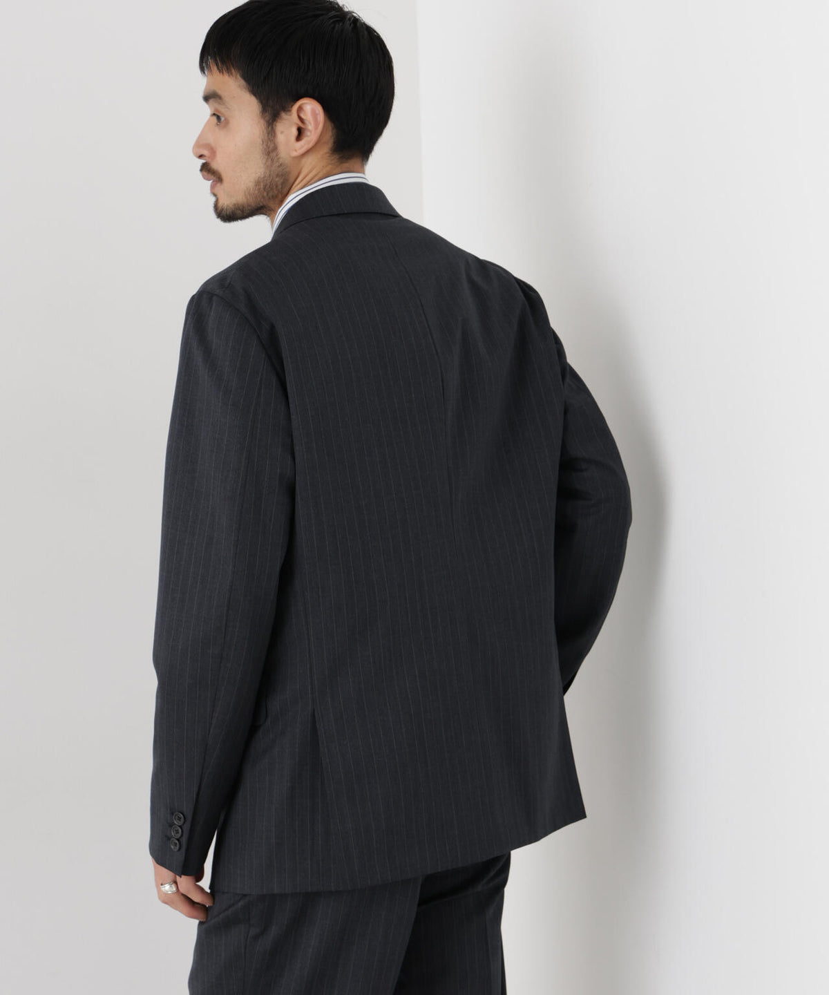 【形態安定】「DamerinoFormal」ウールPペンシルストライプJK/WASHABLE(セットアップ可) 6686217201