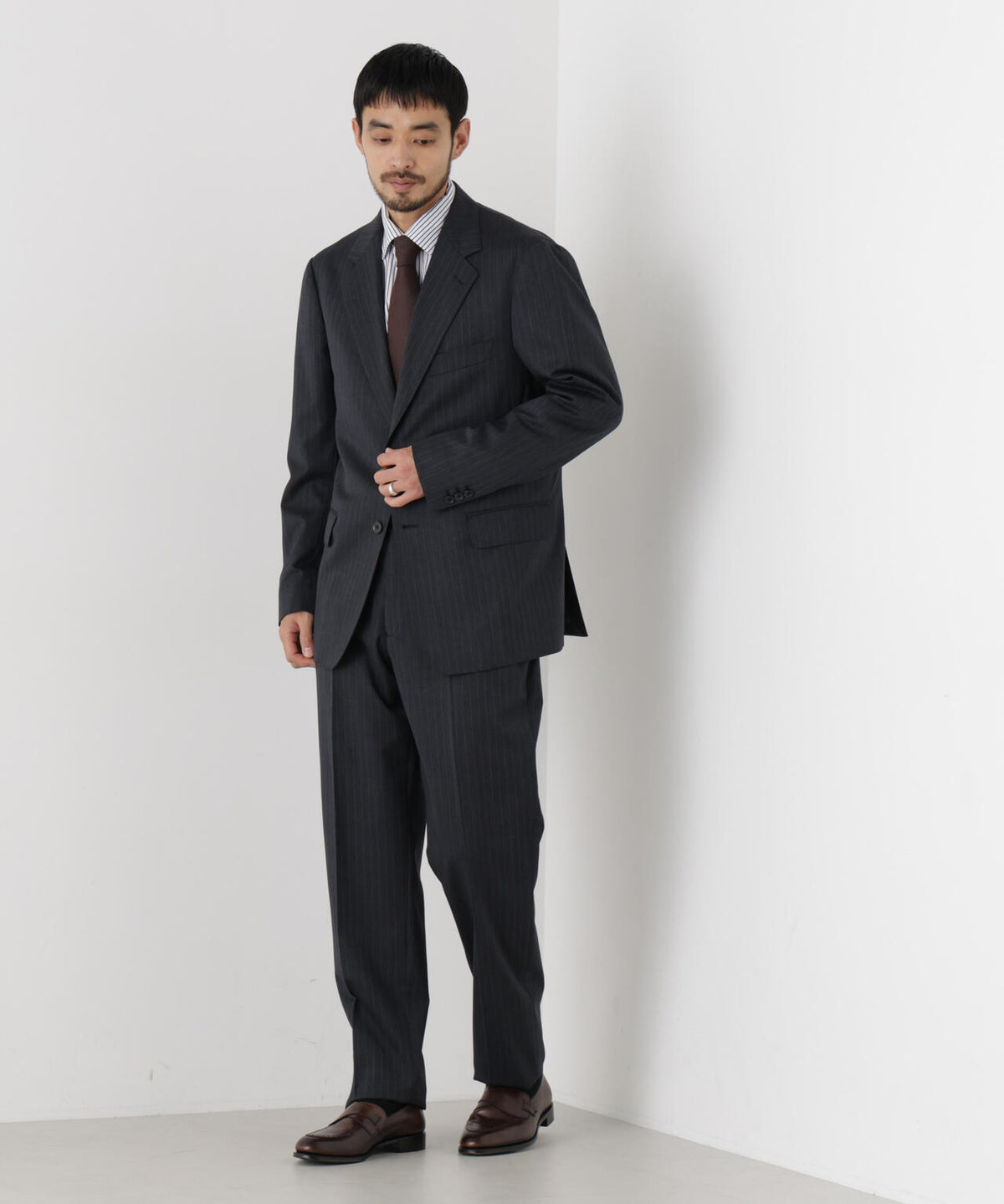 【形態安定】「DamerinoFormal」ウールPペンシルストライプJK/WASHABLE(セットアップ可) 6686217201