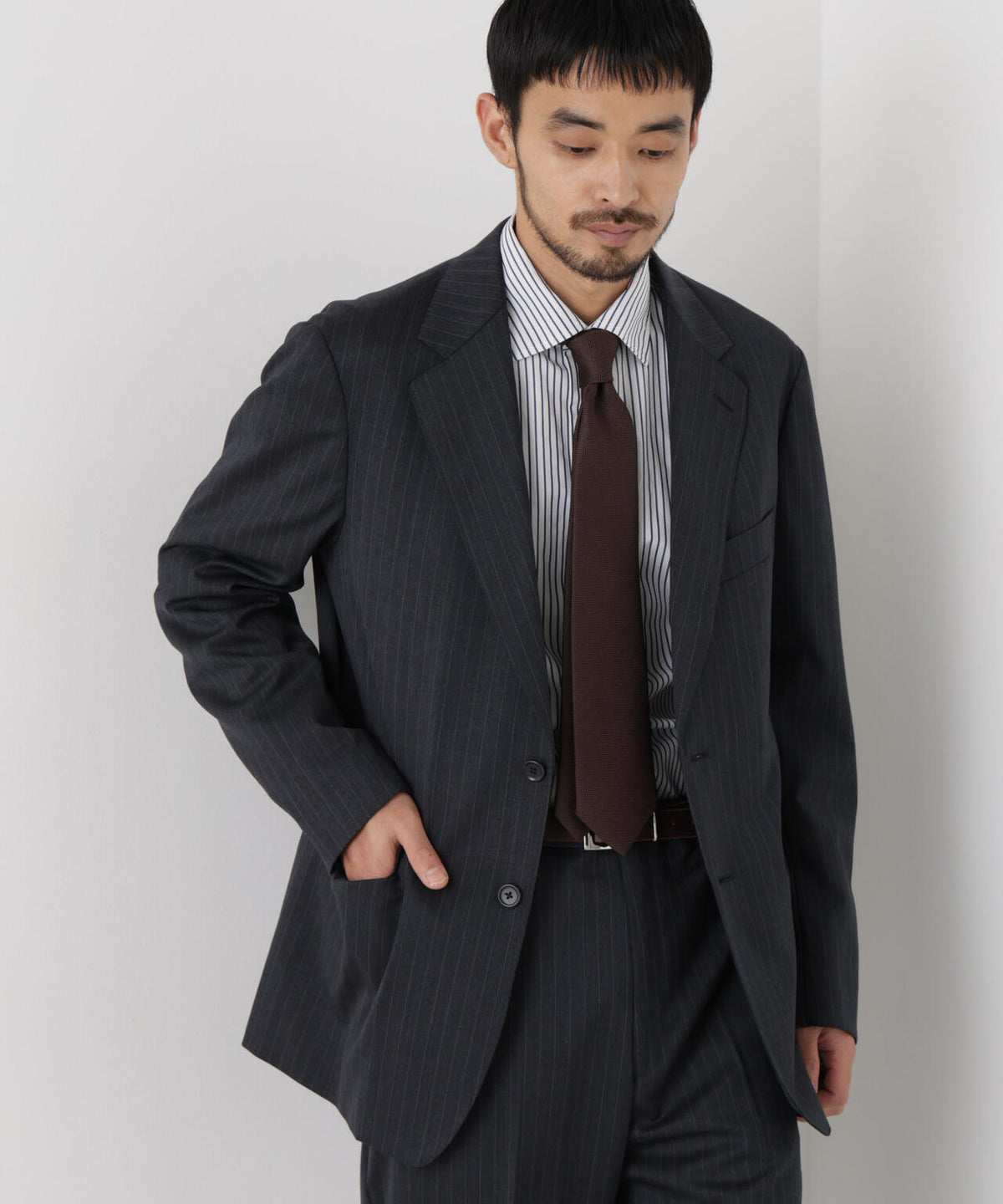 【形態安定】「DamerinoFormal」ウールPペンシルストライプJK/WASHABLE(セットアップ可) 6686217201