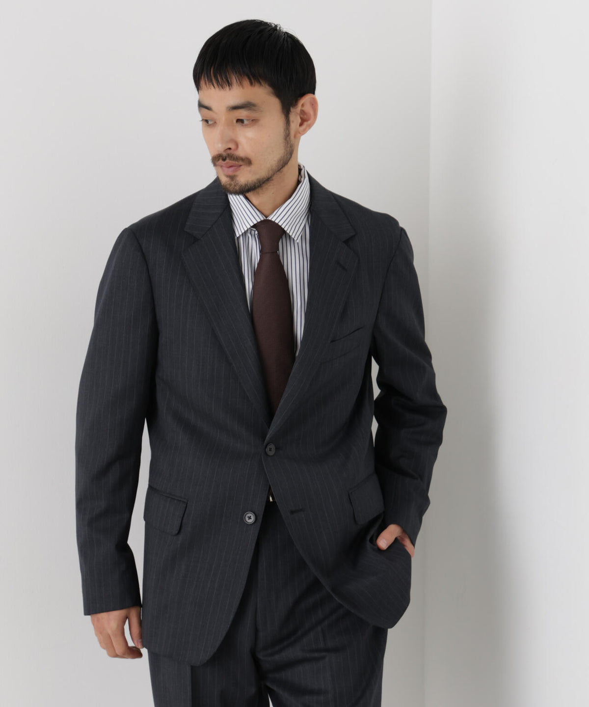 【形態安定】「DamerinoFormal」ウールPペンシルストライプJK/WASHABLE(セットアップ可) 6686217201