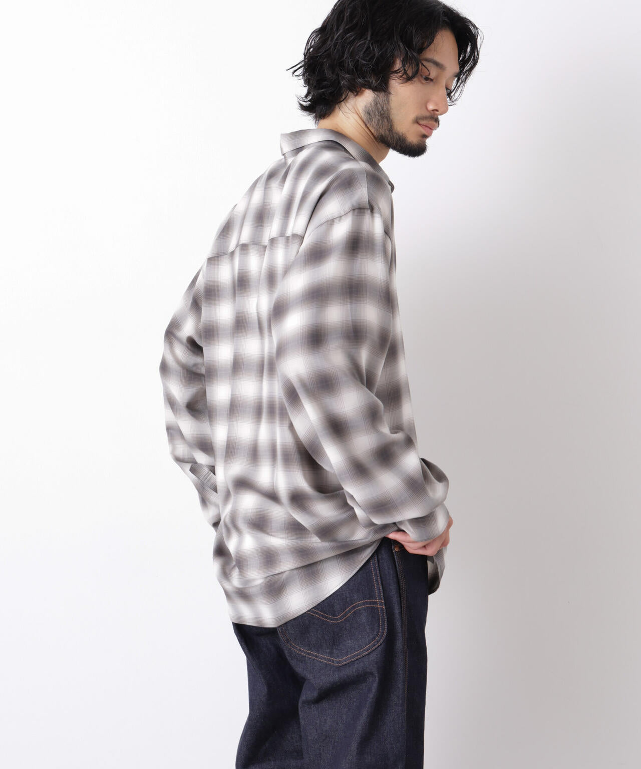 「OtoNANO」LIM-BRESS クリアチェックワイドシャツ 長袖 6686220208