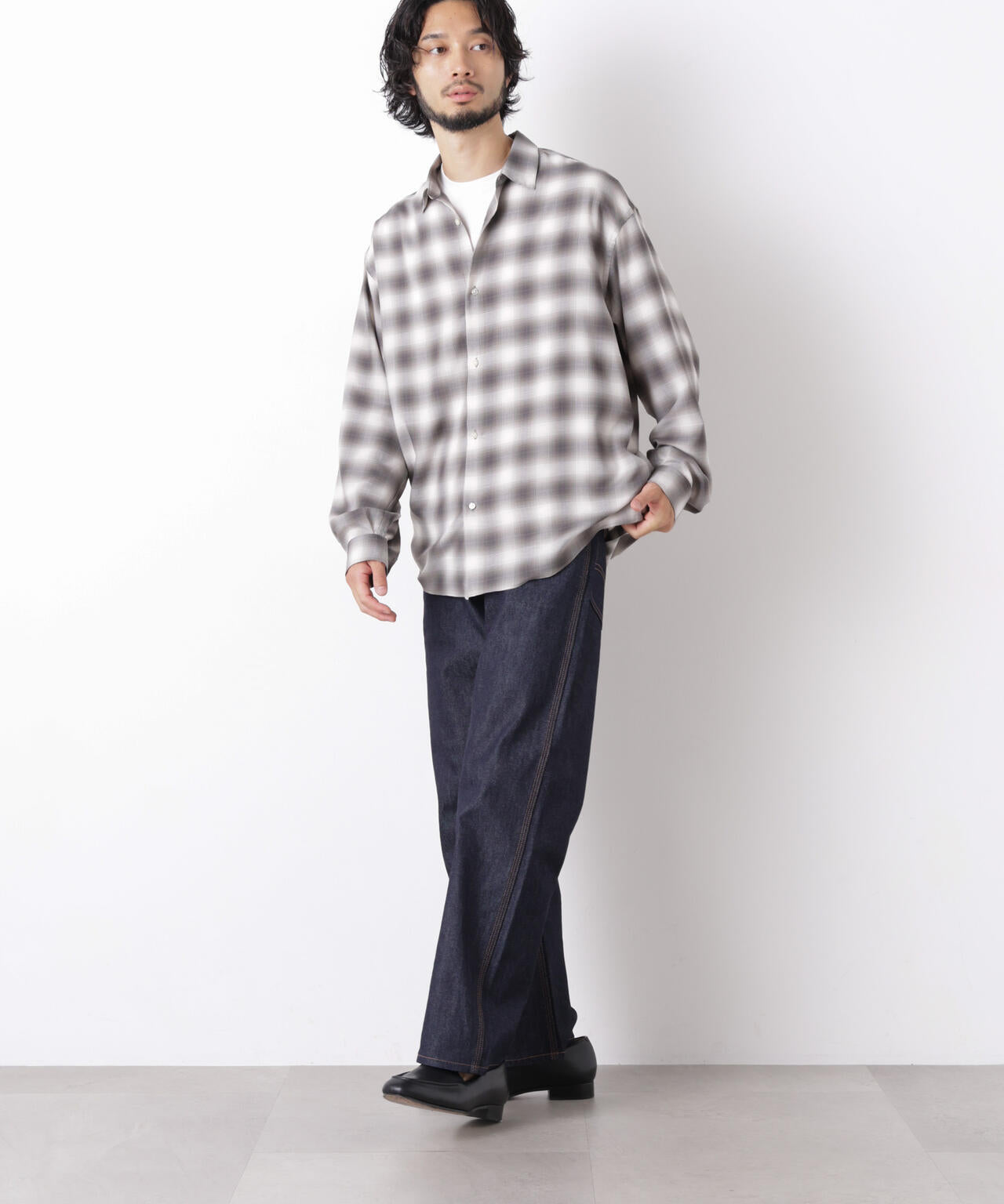 「OtoNANO」LIM-BRESS クリアチェックワイドシャツ 長袖 6686220208