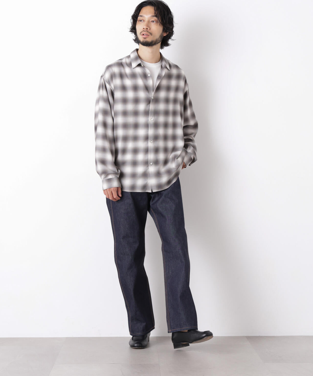 「OtoNANO」LIM-BRESS クリアチェックワイドシャツ 長袖 6686220208