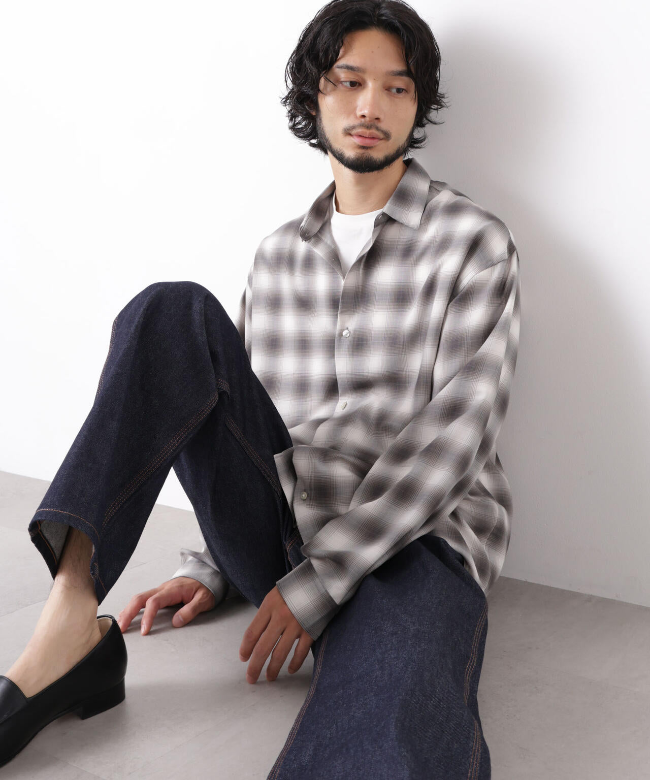 「OtoNANO」LIM-BRESS クリアチェックワイドシャツ 長袖 6686220208