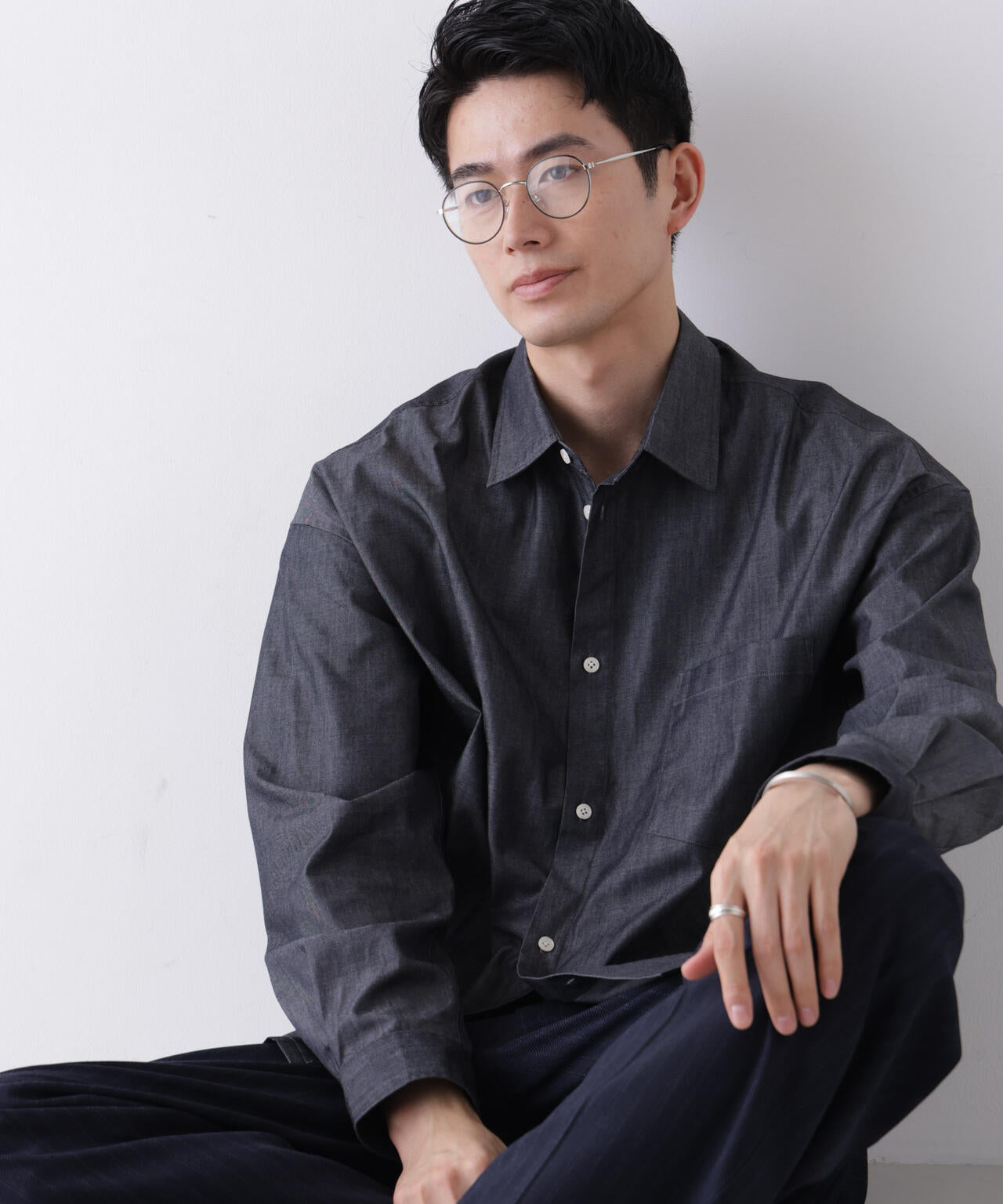 「James Fabric」 ボクシークロップドシャツブルゾン 6686220210