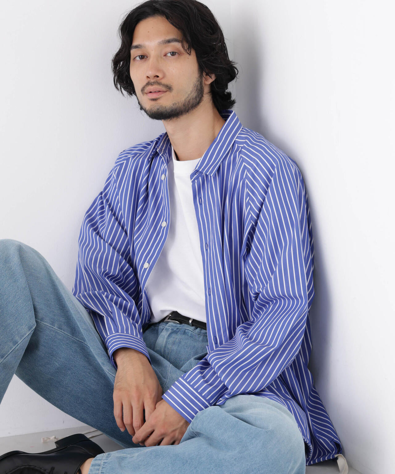 「OtoNANO」2WAYコーチシャツ スーピマコットンタイプライター/ストライプ 6686220226