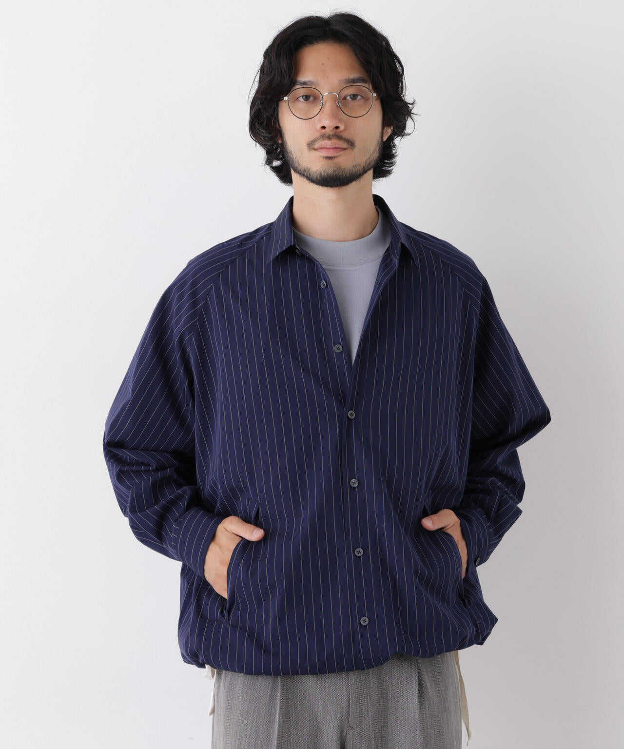 「OtoNANO」2WAYコーチシャツ スーピマコットンタイプライター/ストライプ 6686220226