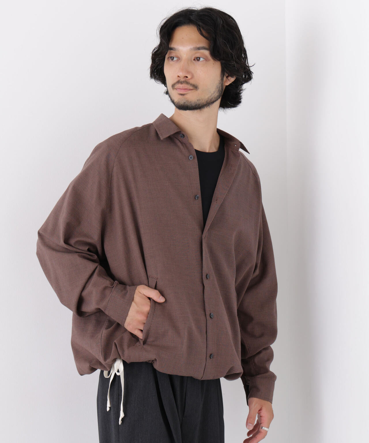 「OtoNANO」2WAYコーチシャツ コットンウールボイル/チェック 6686220227