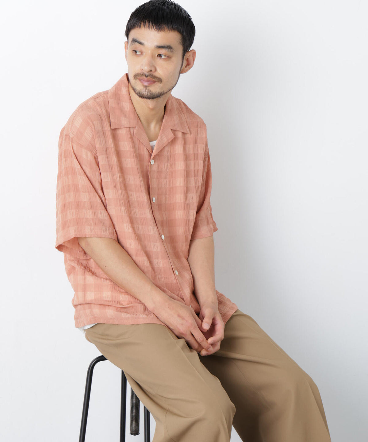 シースルーチェックシャツ 半袖 6686221202