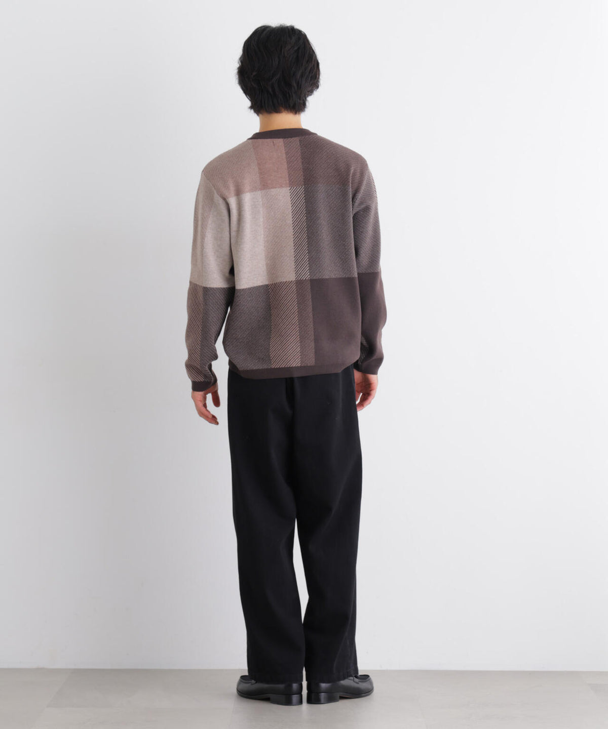 ブロックチェッククルーネックニット 6686222217