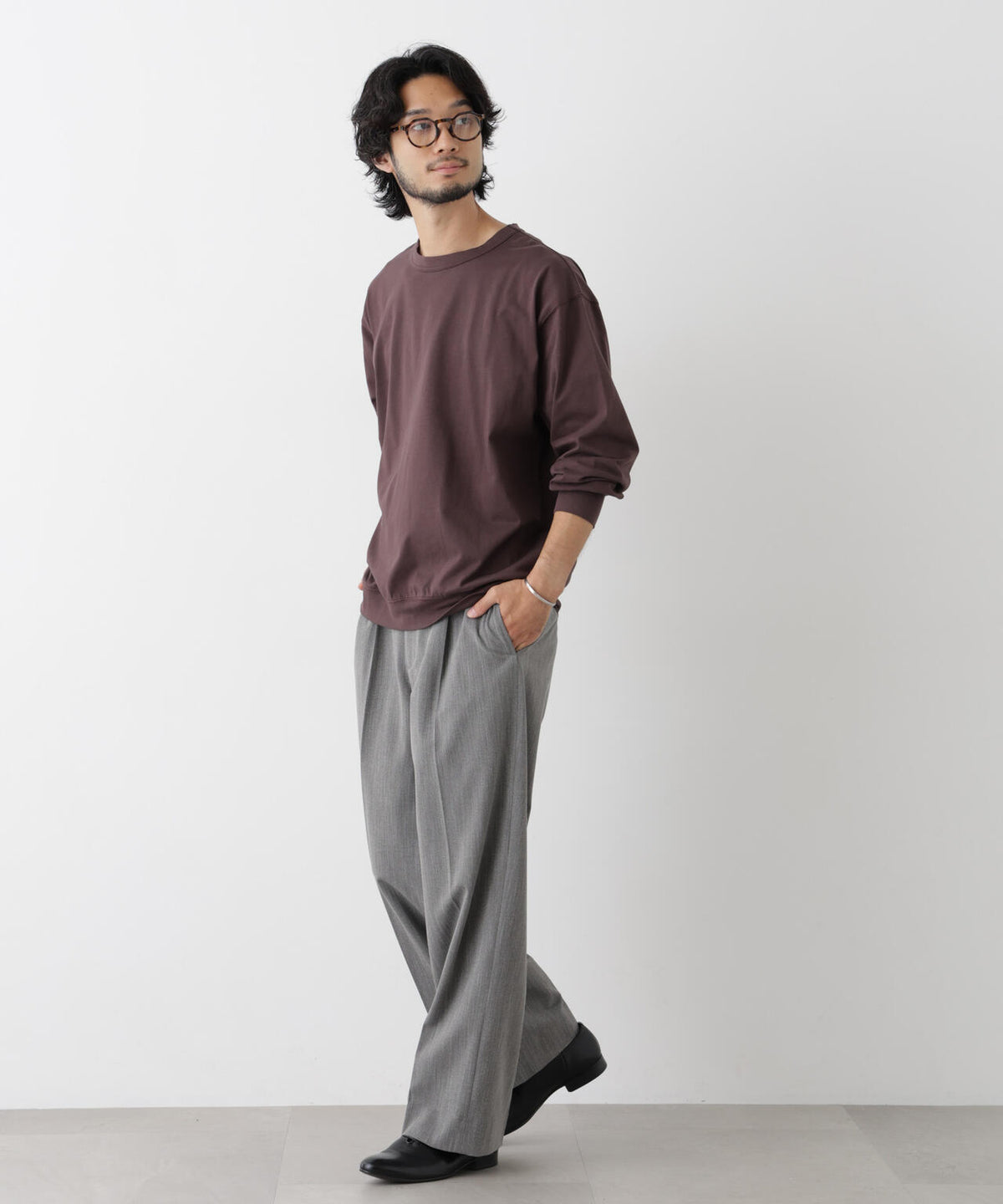 ソフトメランジクルーネックTシャツ 長袖 6686223215