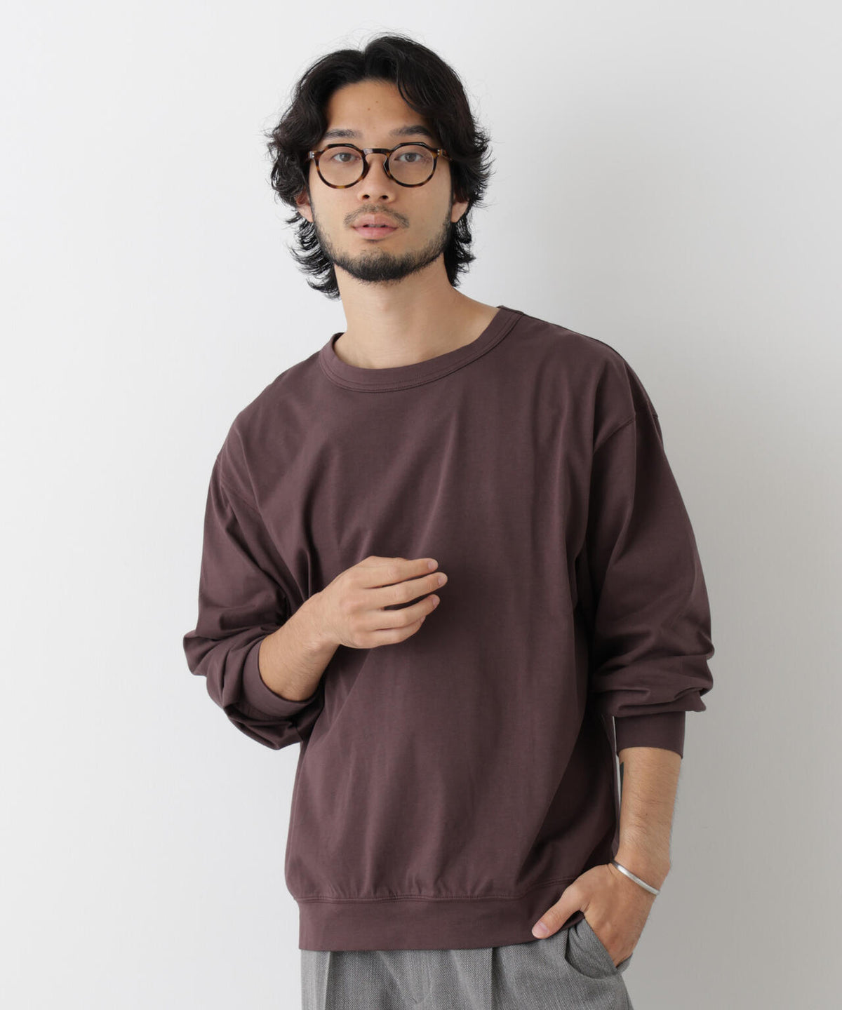 ソフトメランジクルーネックTシャツ 長袖 6686223215