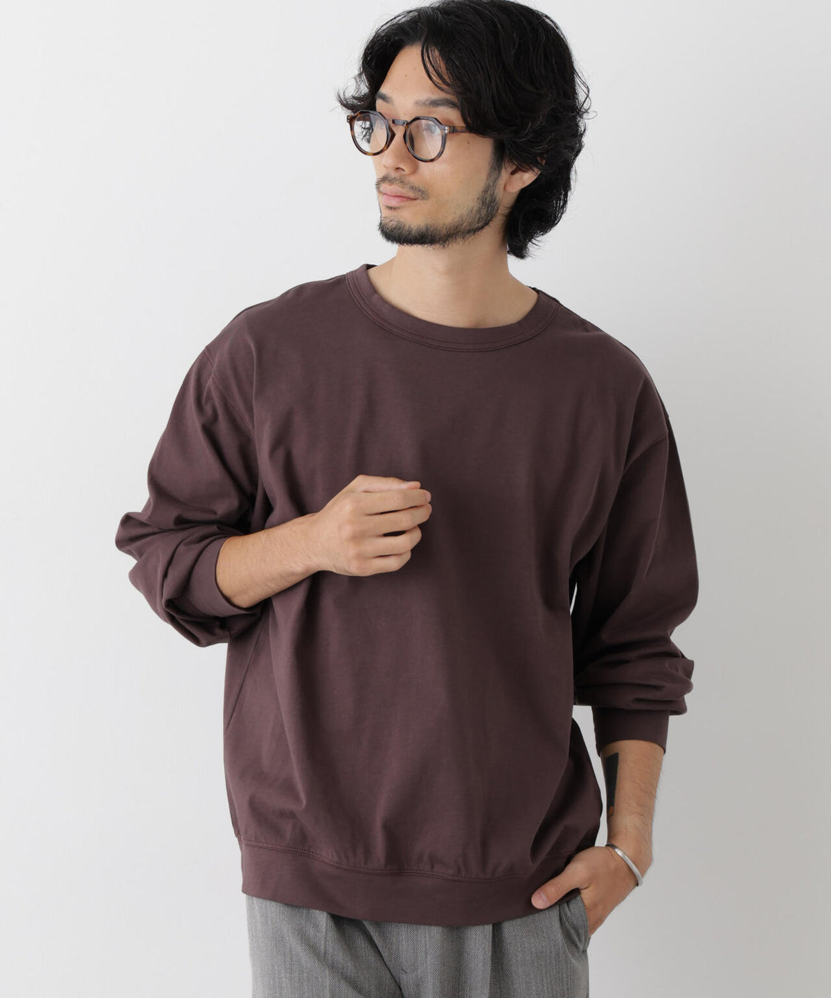ソフトメランジクルーネックTシャツ 長袖 6686223215
