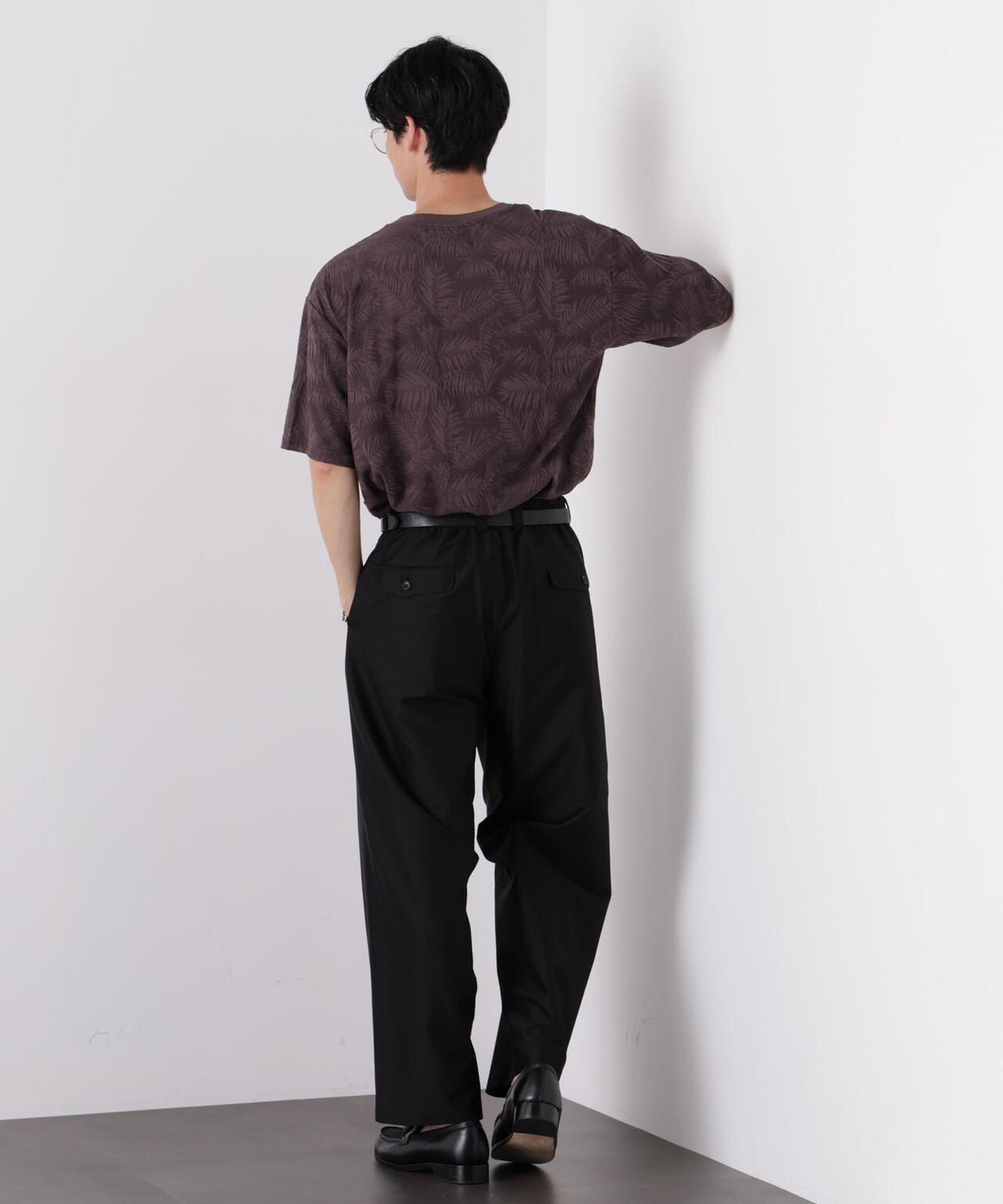 リンクスジャガードリーフ柄Tシャツ 6686224204