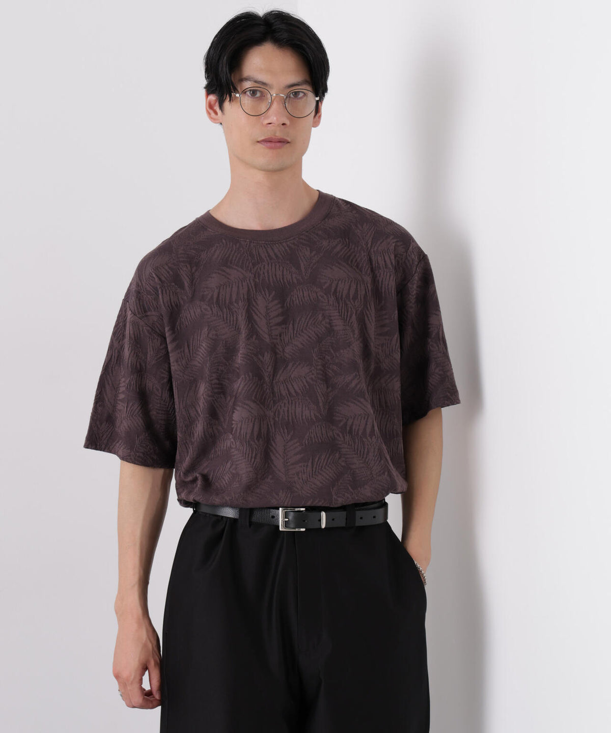 リンクスジャガードリーフ柄Tシャツ 6686224204