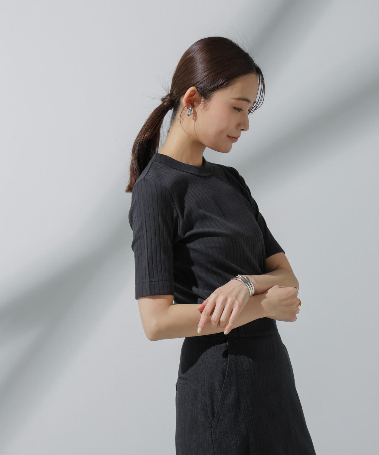 Anti Soaked(R) 汗染み防止 クルーネックリブTシャツ 6694124306