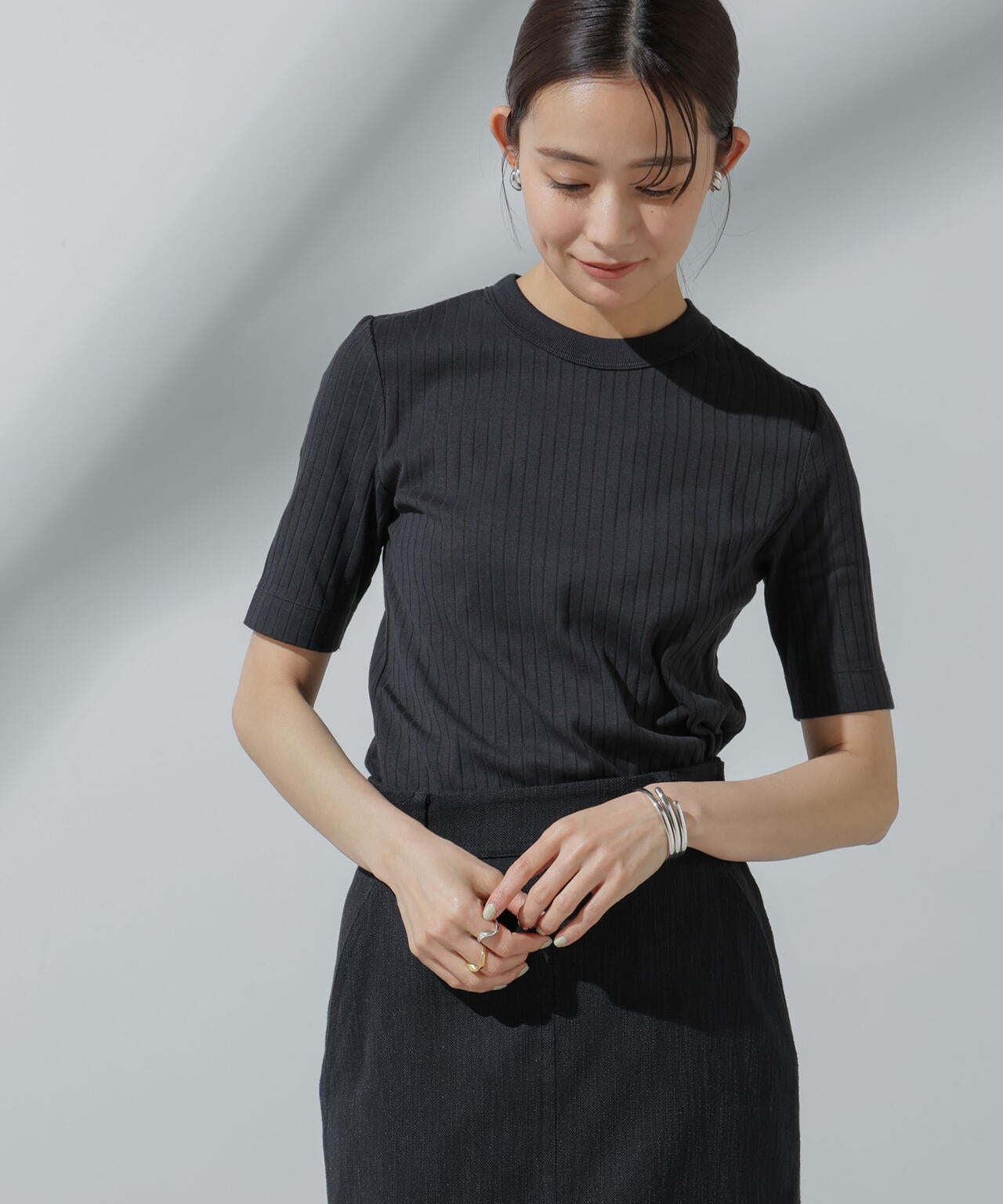 Anti Soaked(R) 汗染み防止 クルーネックリブTシャツ 6694124306