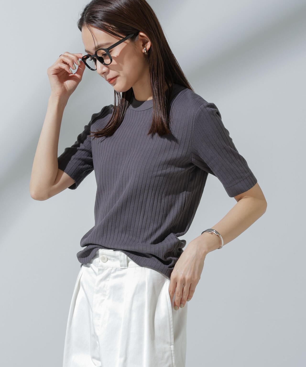 Anti Soaked(R) 汗染み防止 クルーネックリブTシャツ 6694124306