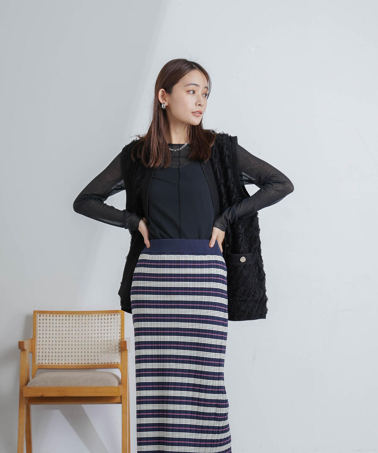 ランダムリブボーダースカート(セットアップ可) 6694130307