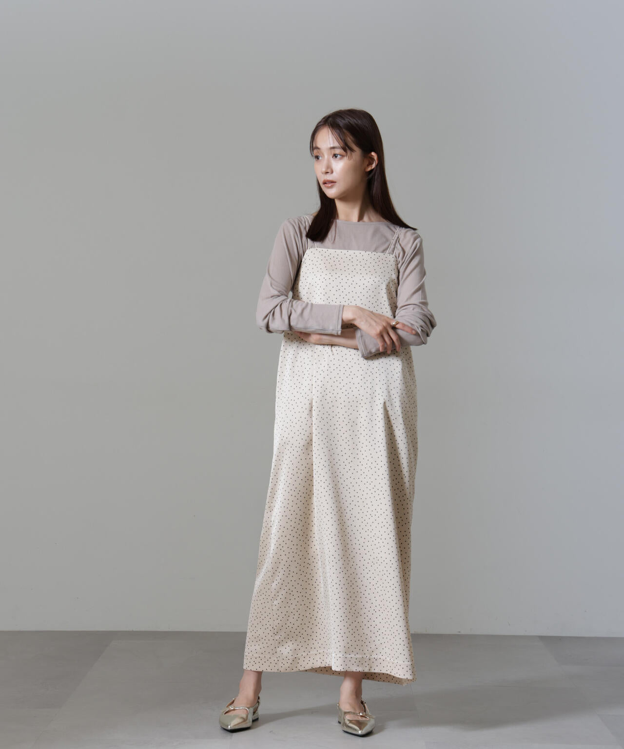 ドットプリントサテンキャミワンピース 6694219328