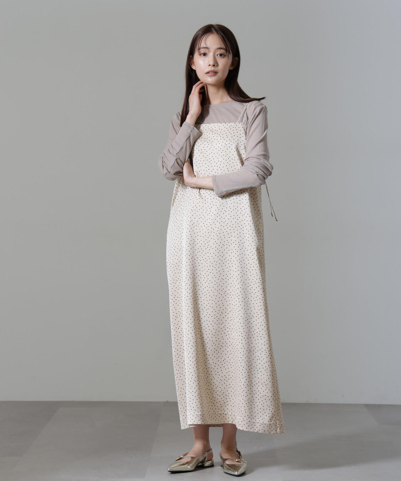 ドットプリントサテンキャミワンピース 6694219328