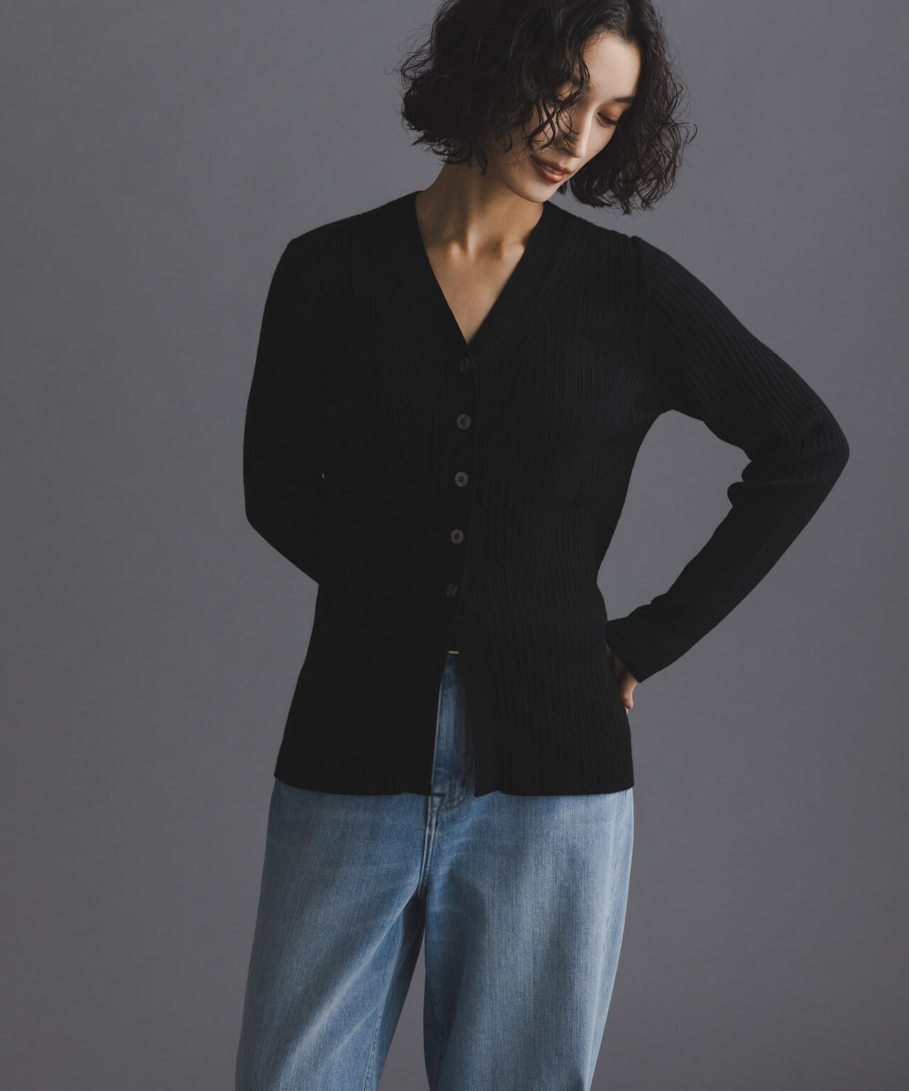 毛玉レスニットVネックリブカーディガン 6694222300