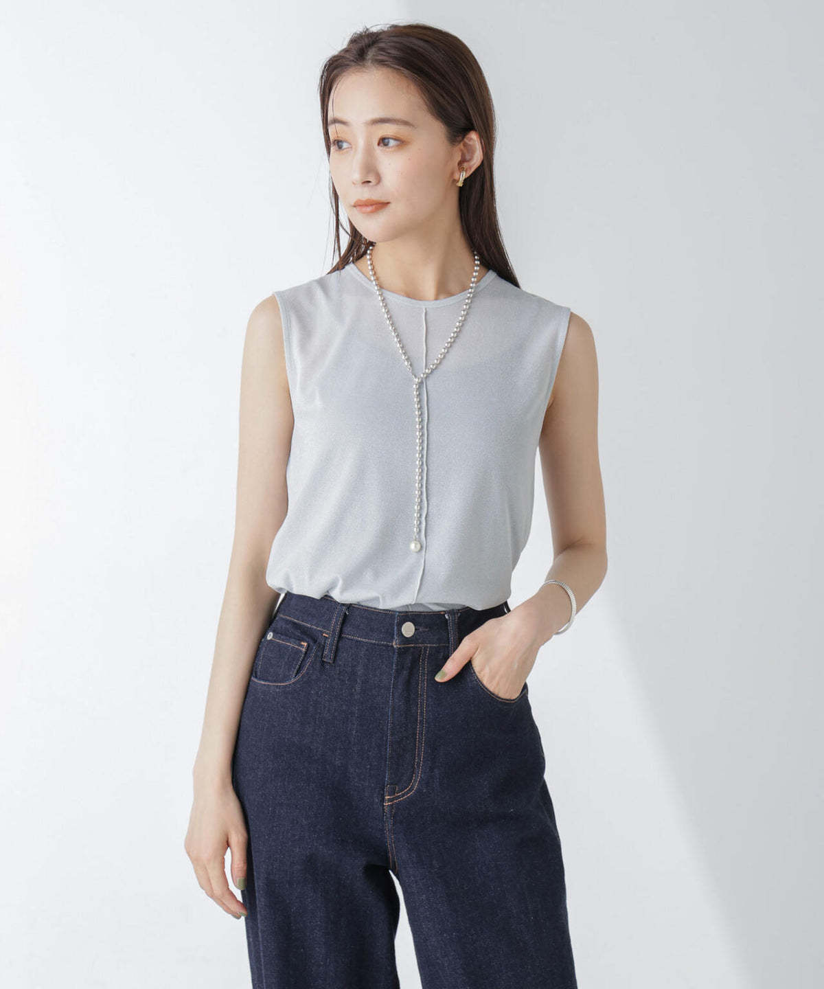 ラメシアーノースリーブカットトップス 6694224305