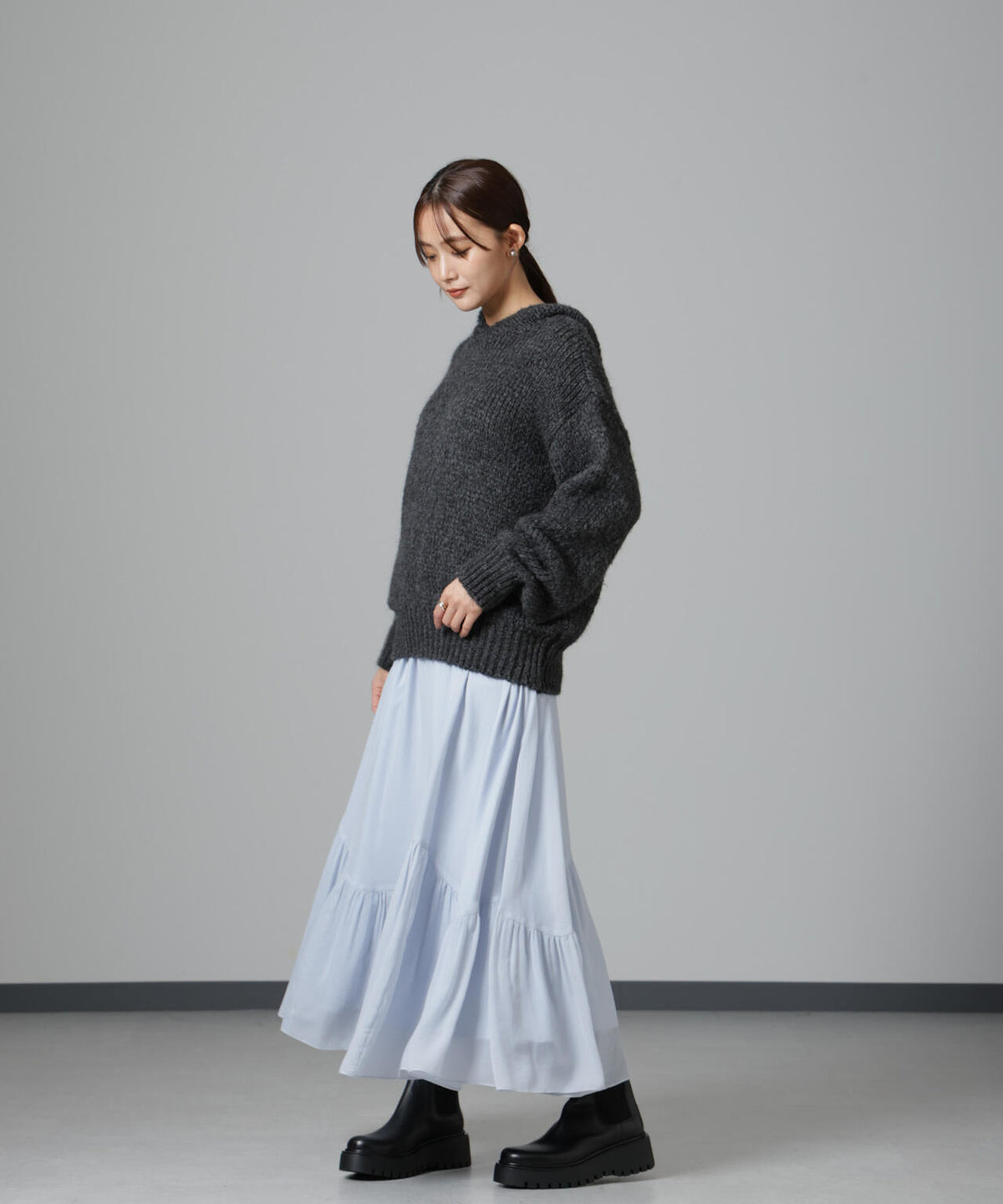 アシメティアードシフォンギャザースカート 6694230325