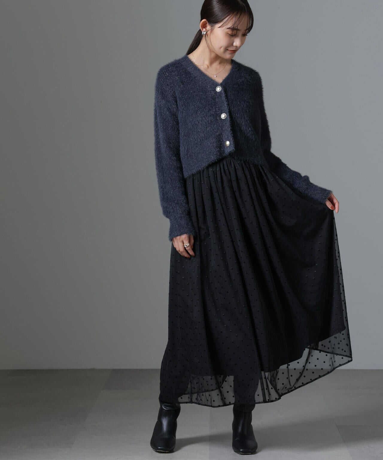 ドット刺繍チュールギャザースカート 6694230329