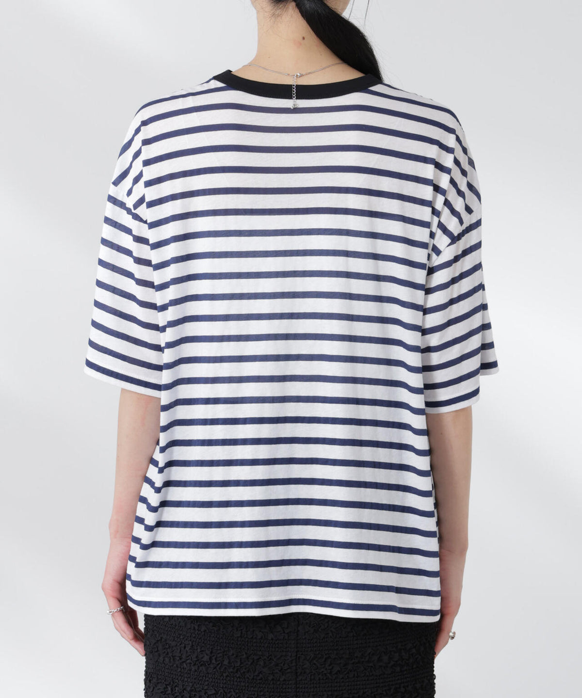 ボーダーシアーコットンTシャツ 6695124321