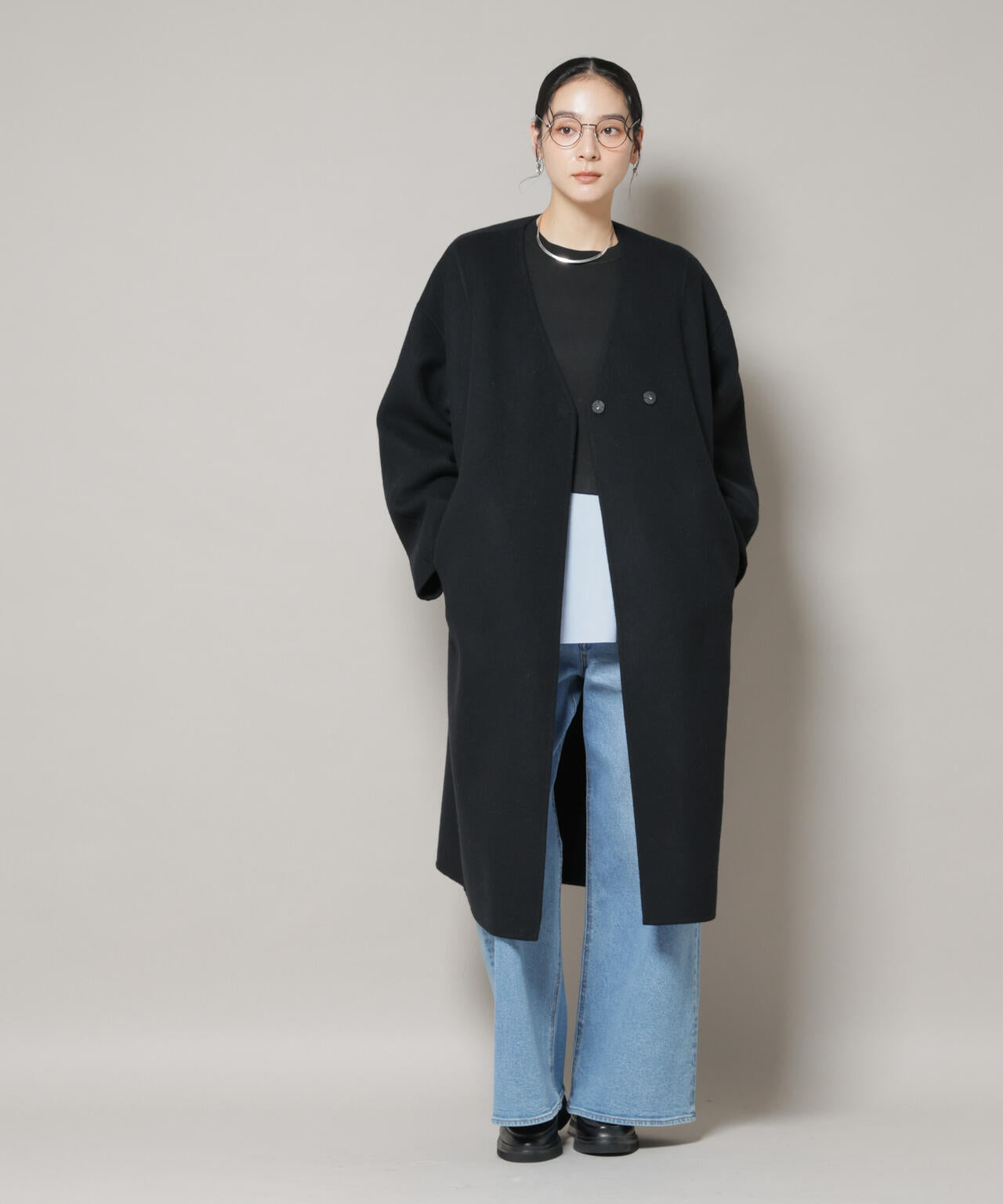 SUPER110blend リバーノーカラーロングコート 6695211303