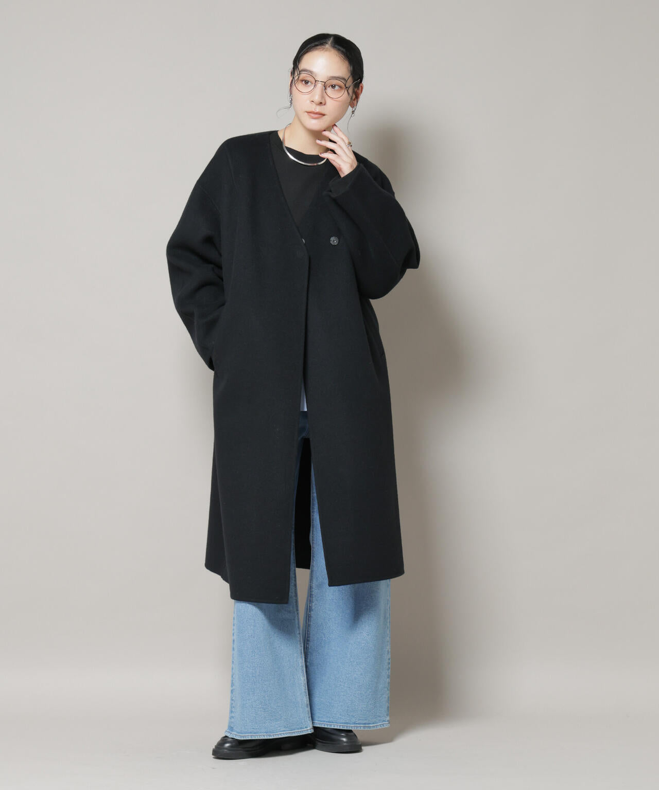 SUPER110blend リバーノーカラーロングコート 6695211303