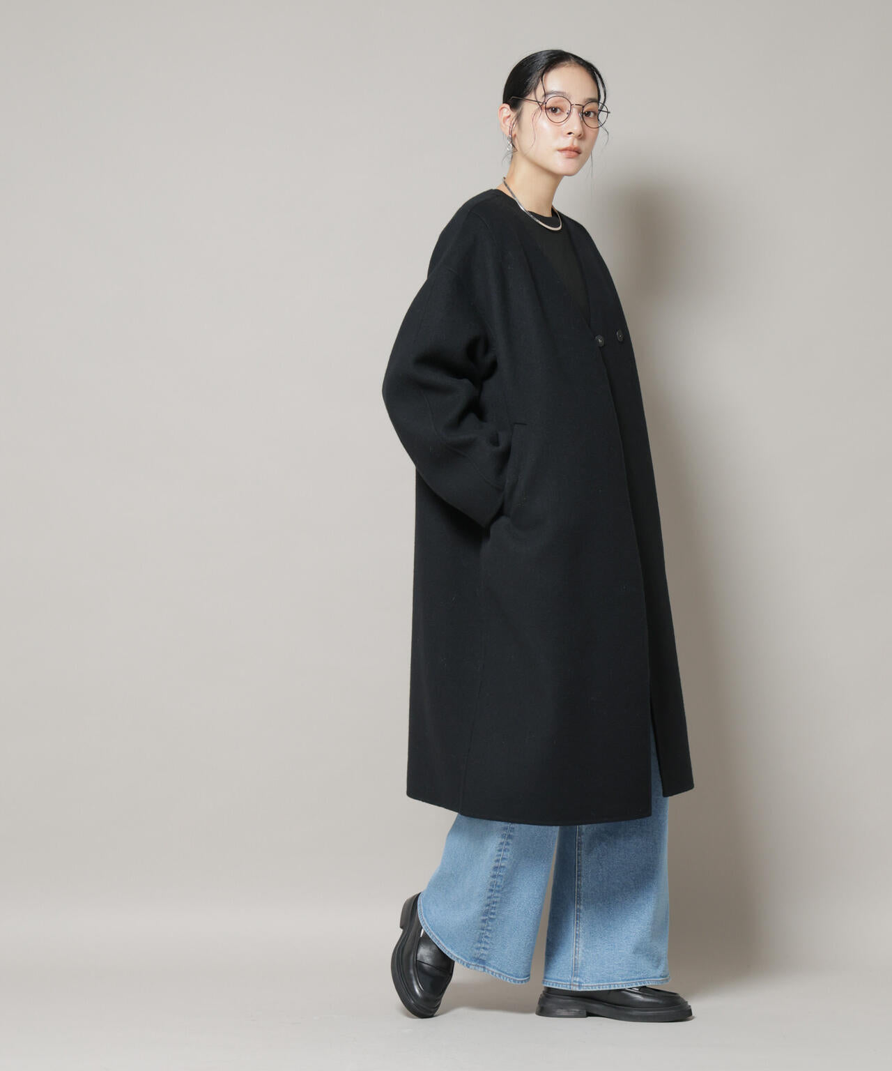 SUPER110blend リバーノーカラーロングコート 6695211303