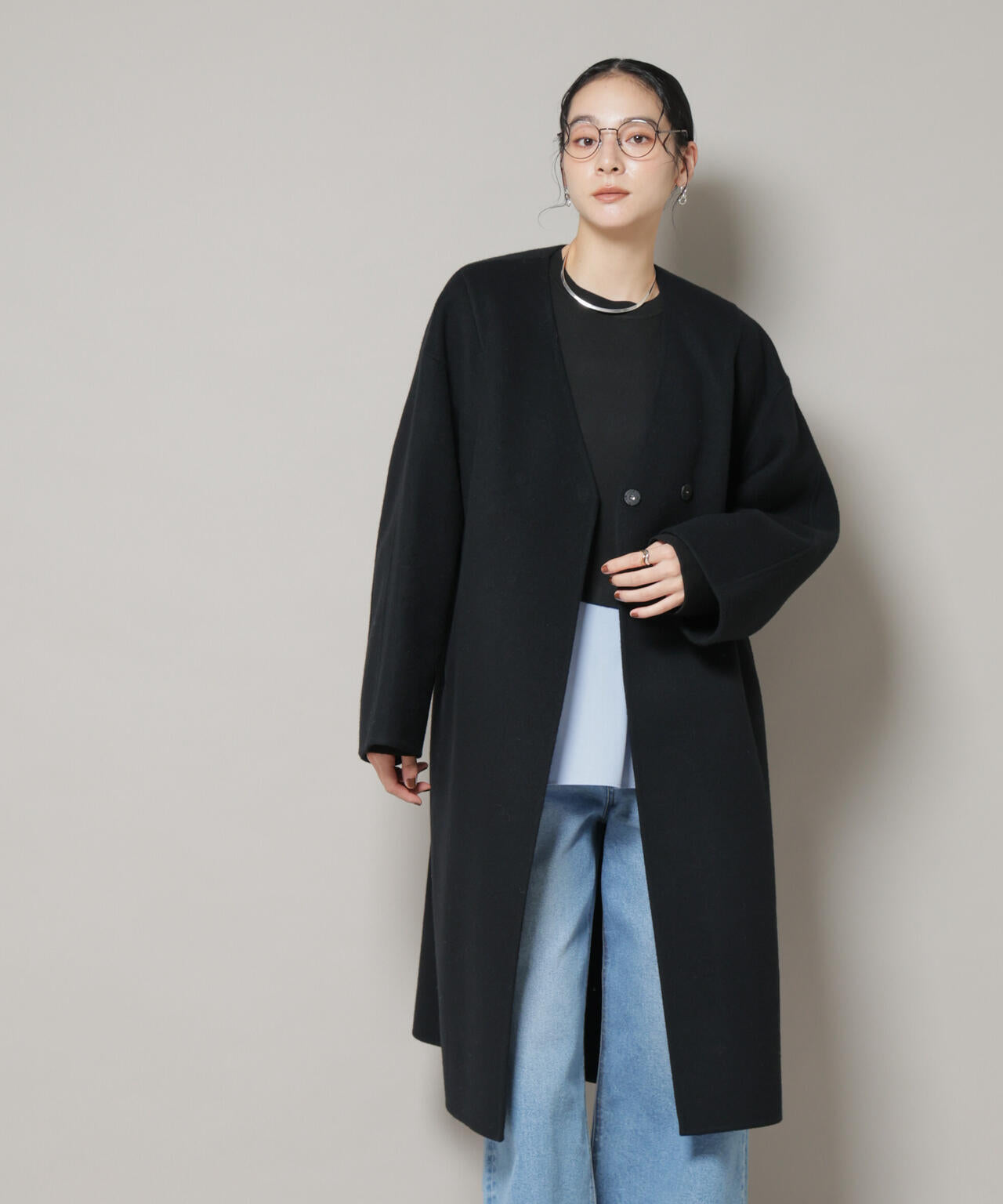 SUPER110blend リバーノーカラーロングコート 6695211303