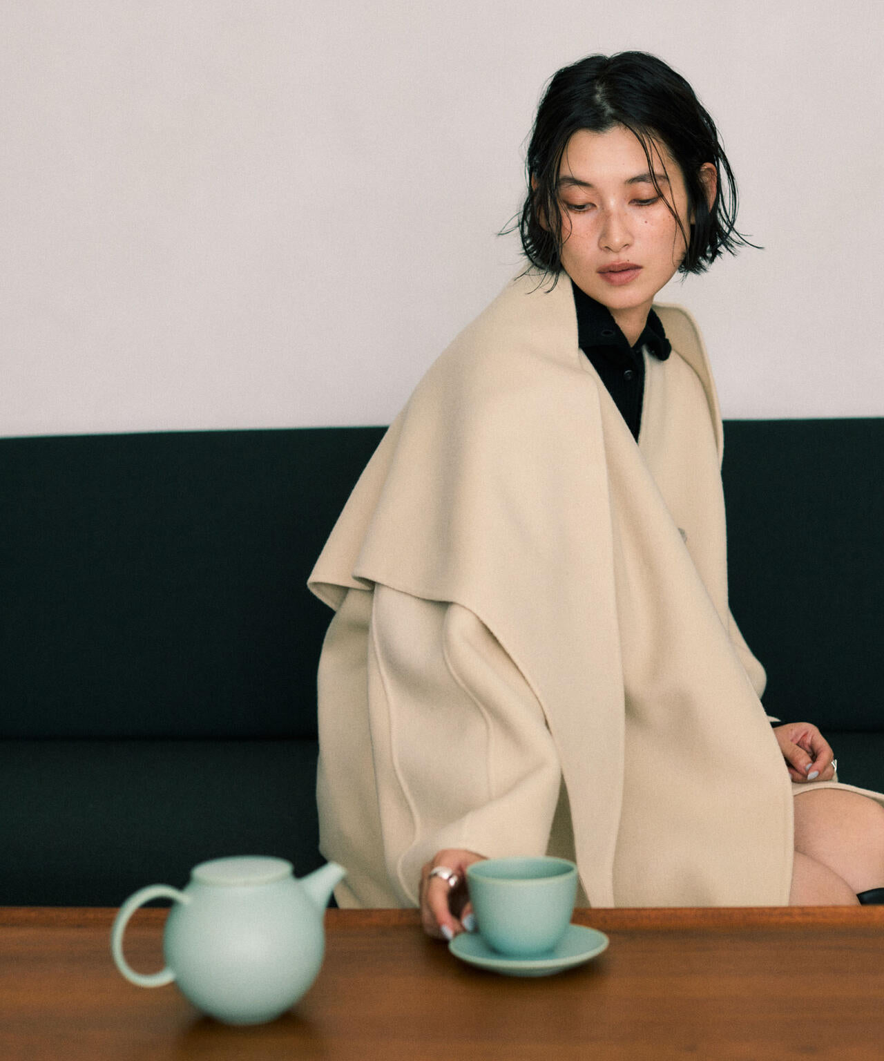 SUPER110blend リバーノーカラーロングコート 6695211303