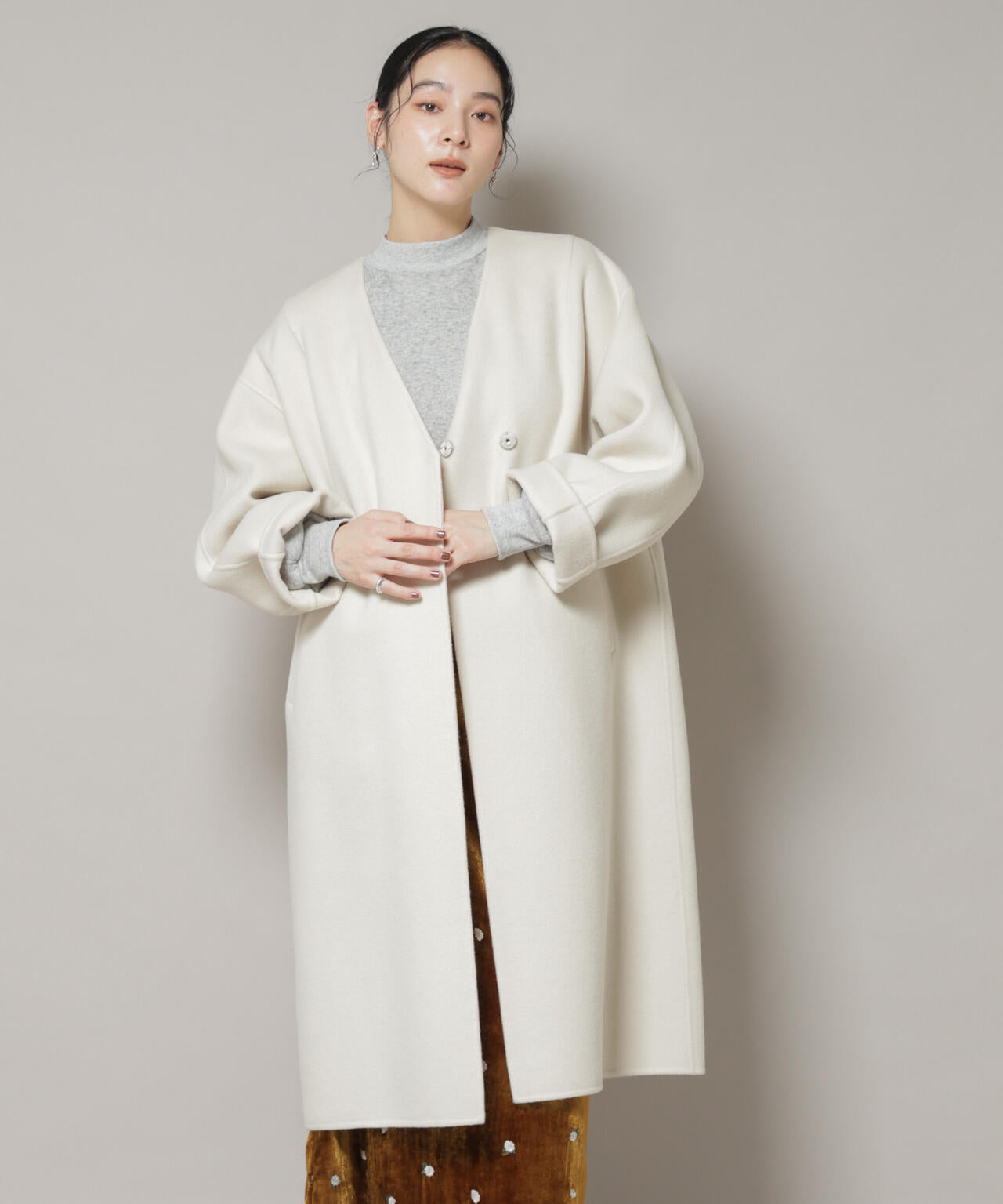 SUPER110blend リバーノーカラーロングコート 6695211303