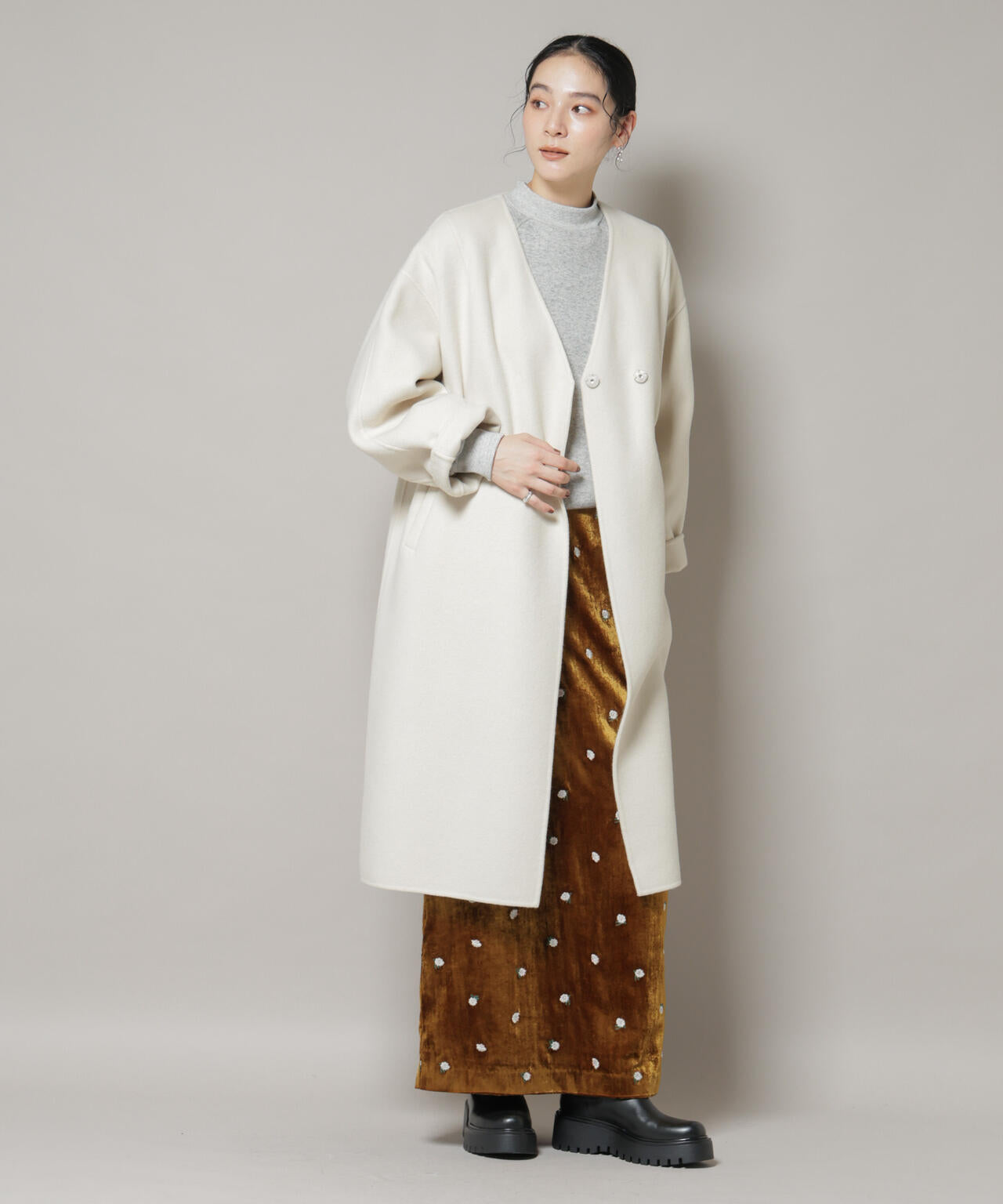 SUPER110blend リバーノーカラーロングコート 6695211303