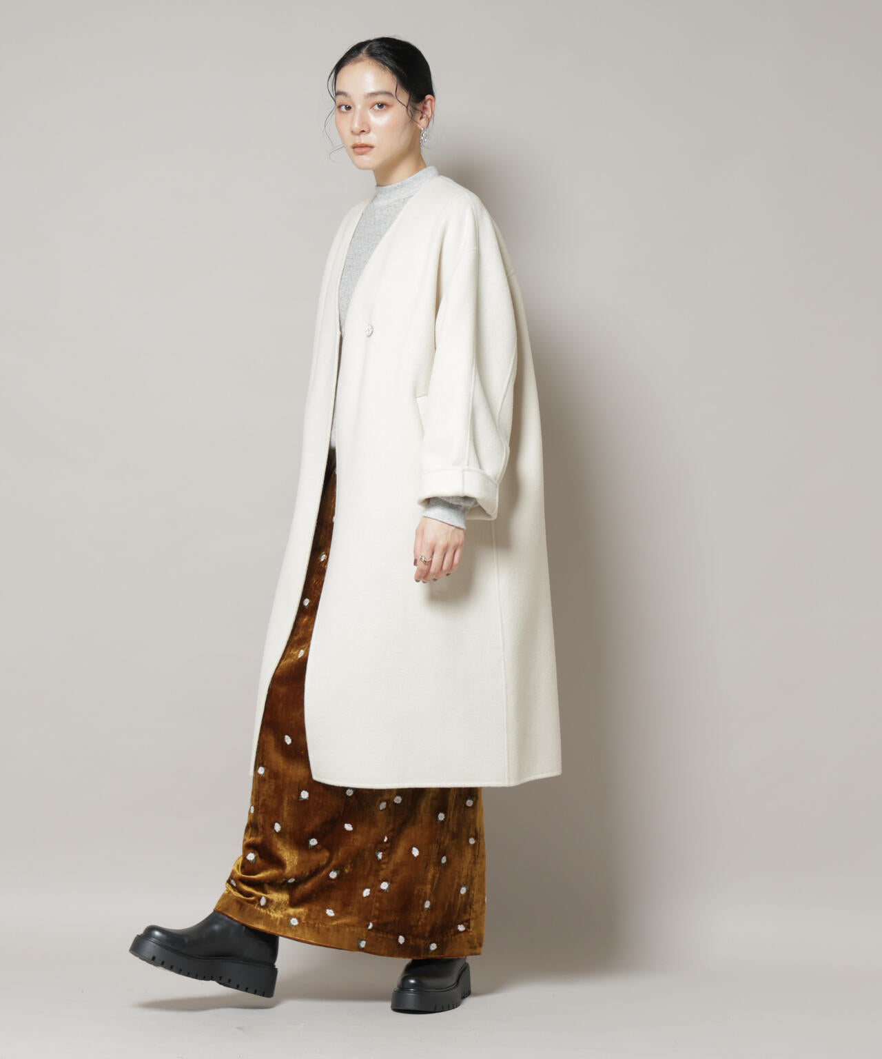 SUPER110blend リバーノーカラーロングコート 6695211303