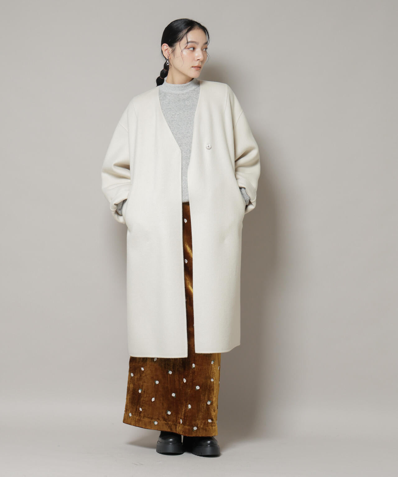 SUPER110blend リバーノーカラーロングコート 6695211303