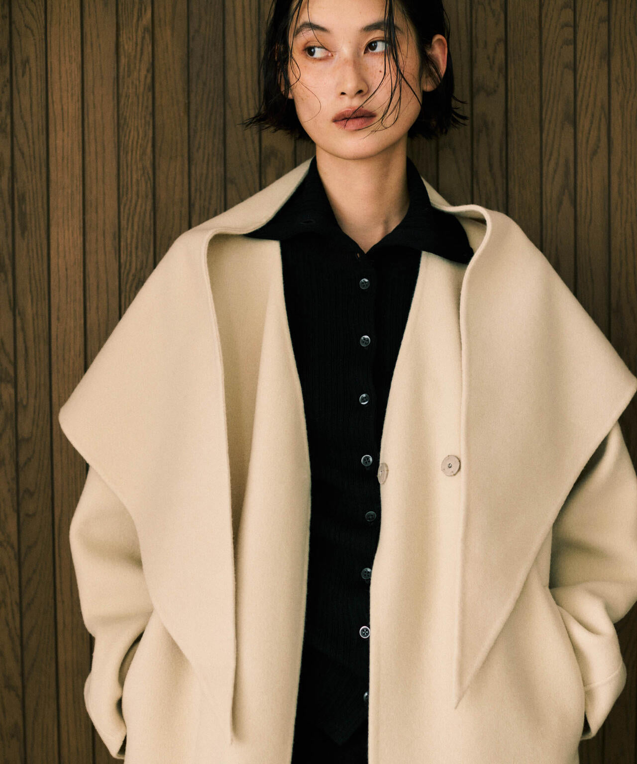 SUPER110blend リバーノーカラーロングコート 6695211303