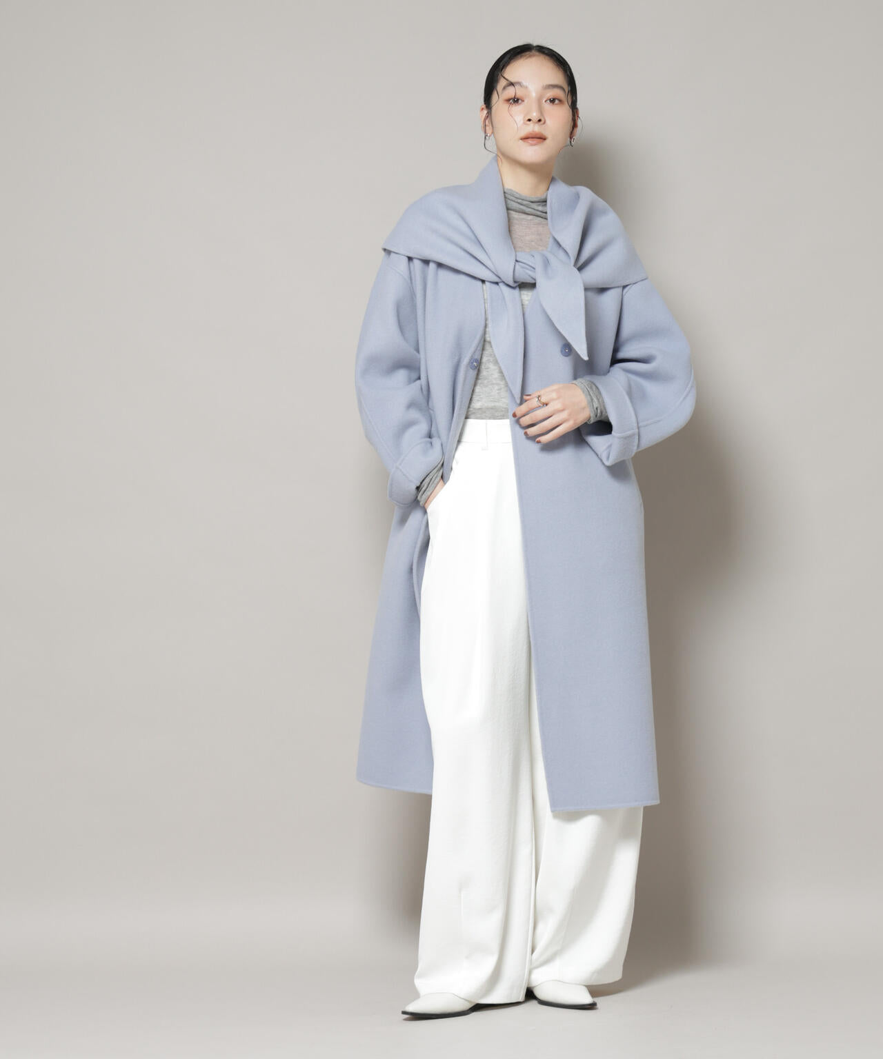 SUPER110blend リバーノーカラーロングコート 6695211303