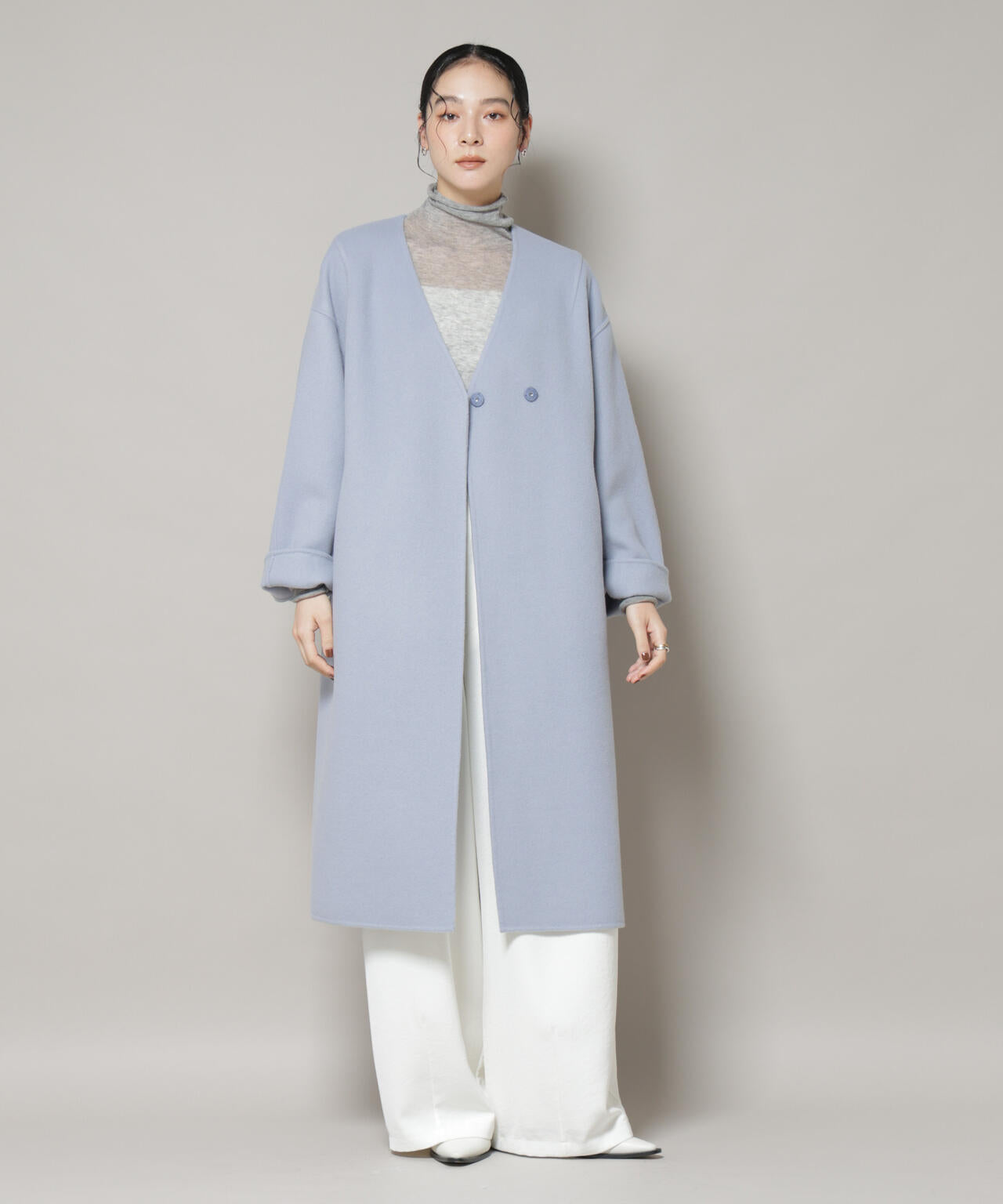 SUPER110blend リバーノーカラーロングコート 6695211303