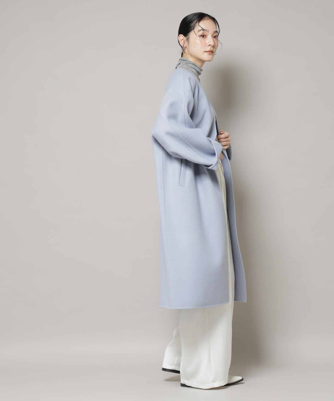 SUPER110blend リバーノーカラーロングコート 6695211303