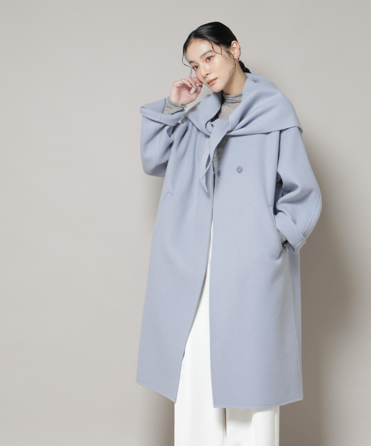 SUPER110blend リバーノーカラーロングコート 6695211303