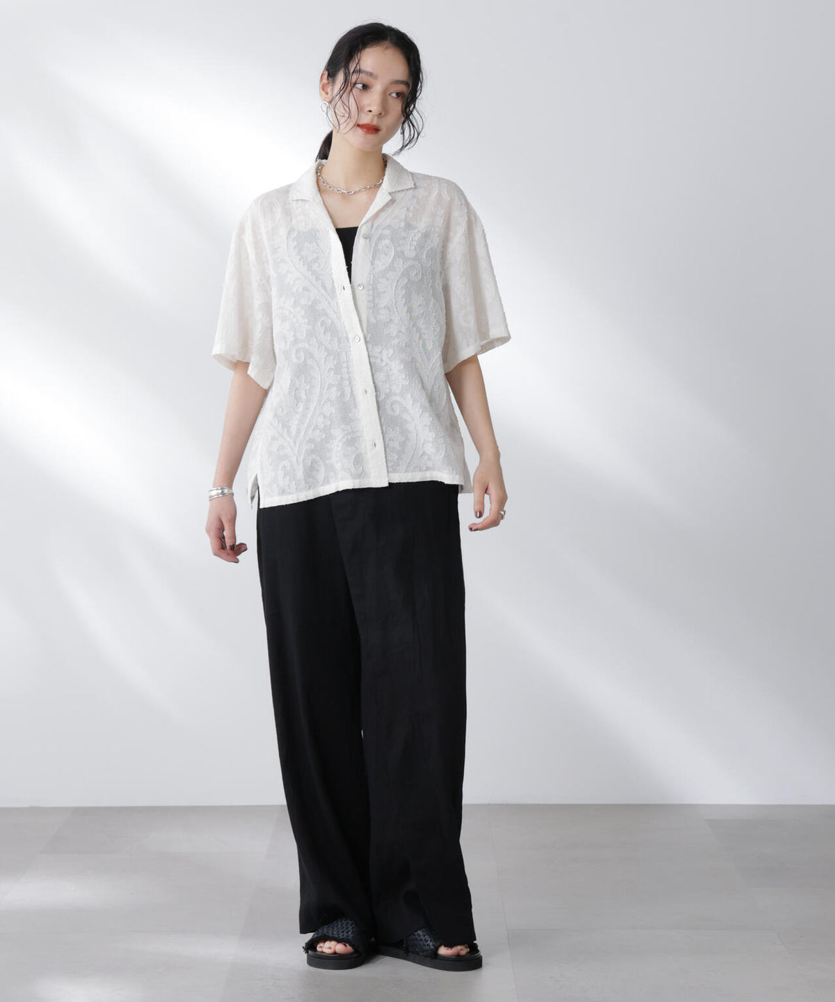 made in india カットワークジャカードシャツ(セットアップ可) 6695221300