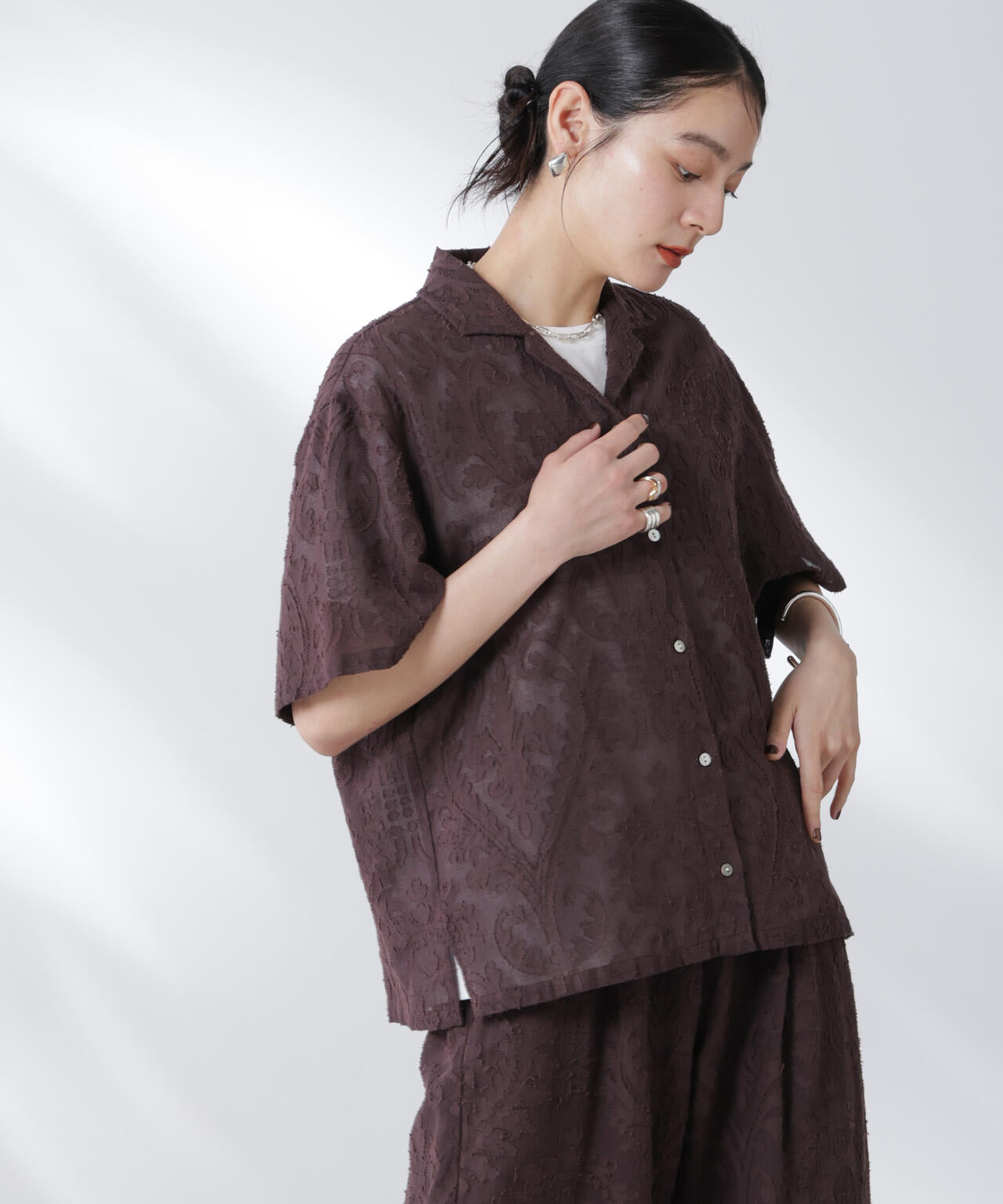 made in india カットワークジャカードシャツ(セットアップ可) 6695221300