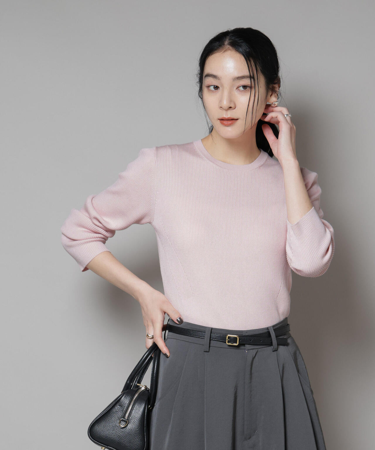 CICA&UVカット加工クルーネックリブニット 6695222313