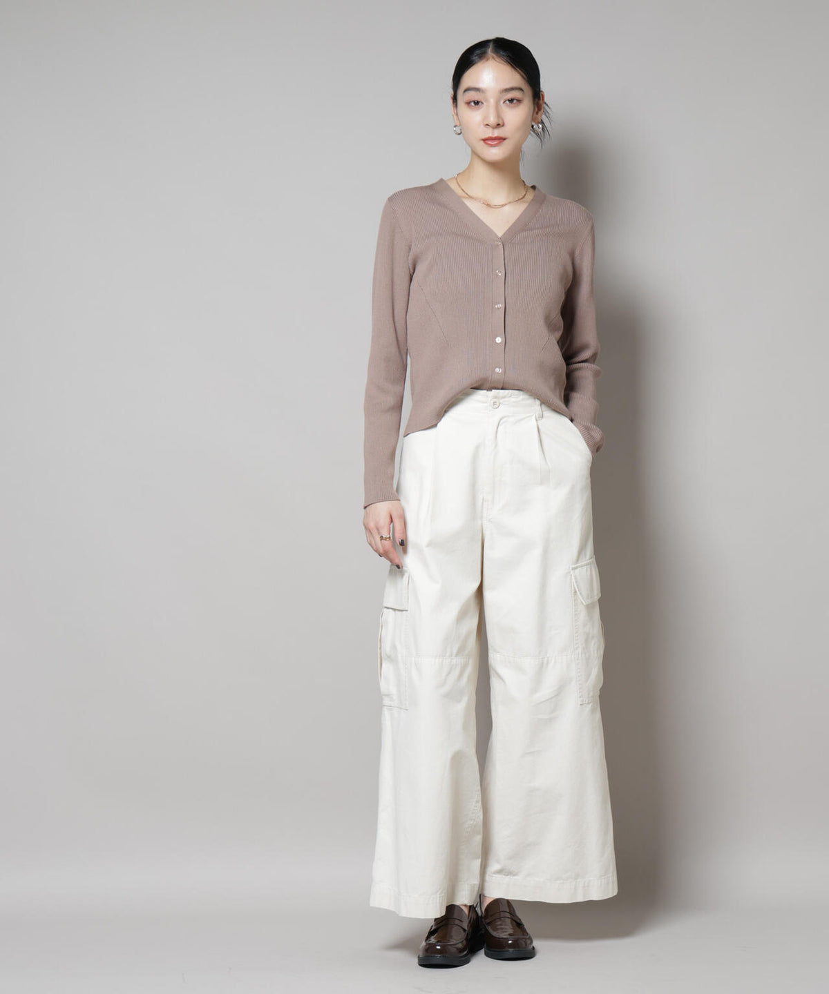 CICA&UVカット加工Vネックリブカーディガン 6695222314